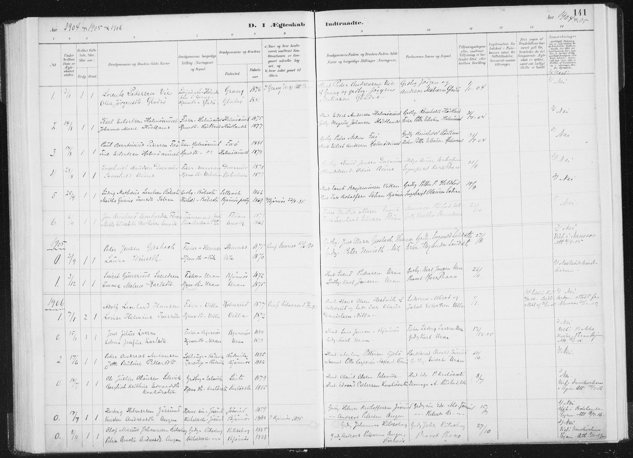 Ministerialprotokoller, klokkerbøker og fødselsregistre - Nord-Trøndelag, SAT/A-1458/771/L0597: Parish register (official) no. 771A04, 1885-1910, p. 141
