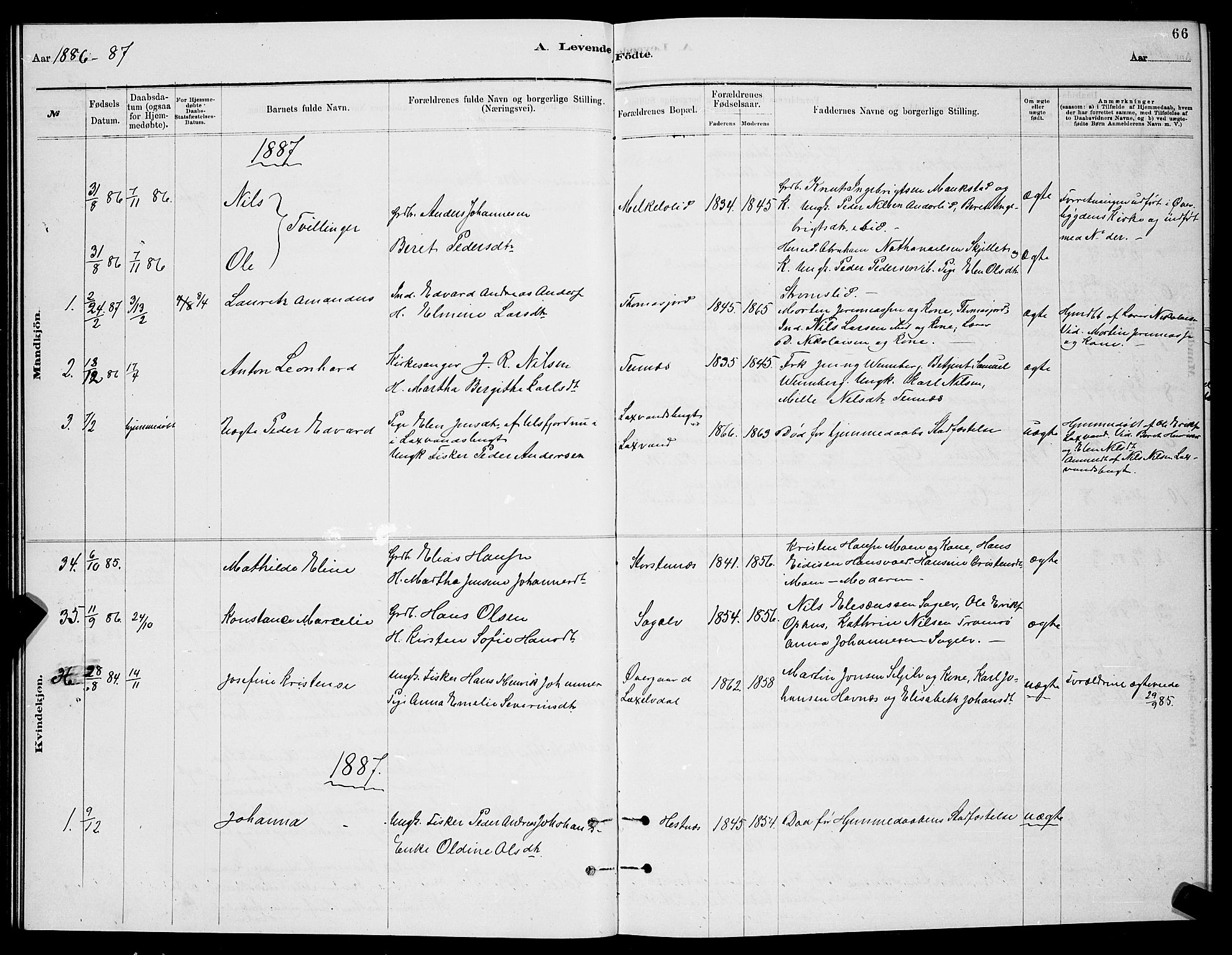 Balsfjord sokneprestembete, SATØ/S-1303/G/Ga/L0007klokker: Parish register (copy) no. 7, 1878-1889, p. 66