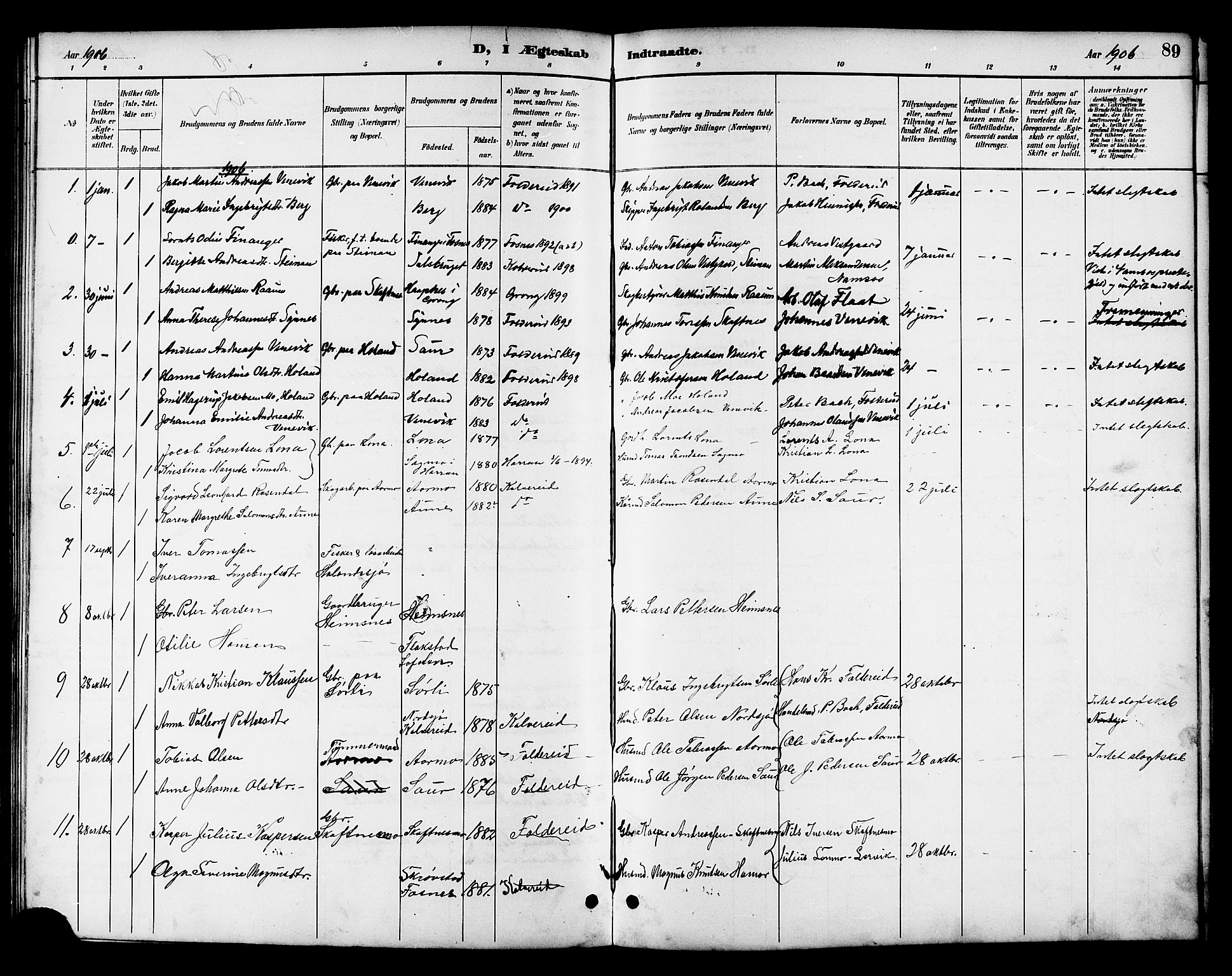 Ministerialprotokoller, klokkerbøker og fødselsregistre - Nord-Trøndelag, AV/SAT-A-1458/783/L0662: Parish register (copy) no. 783C02, 1894-1919, p. 89