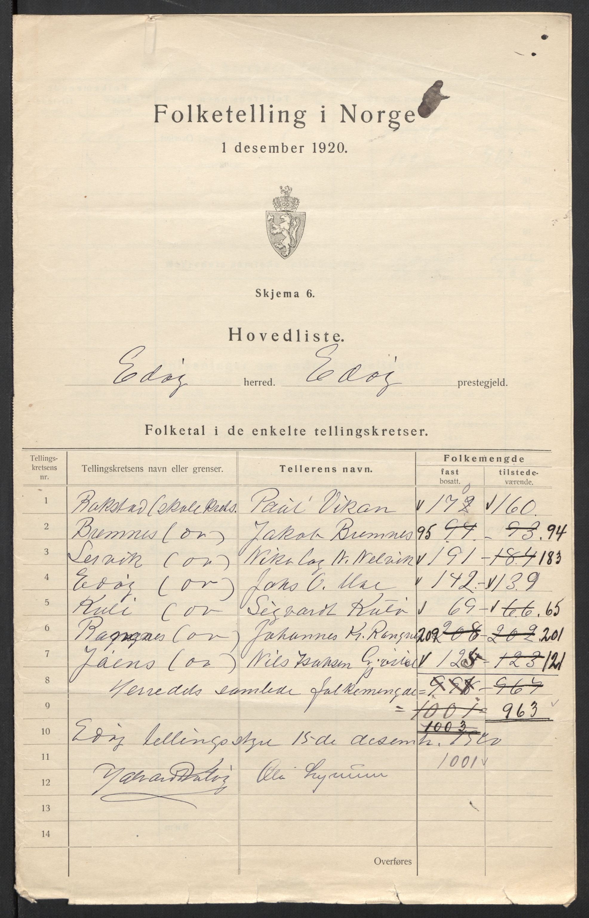 SAT, 1920 census for Edøy, 1920, p. 4