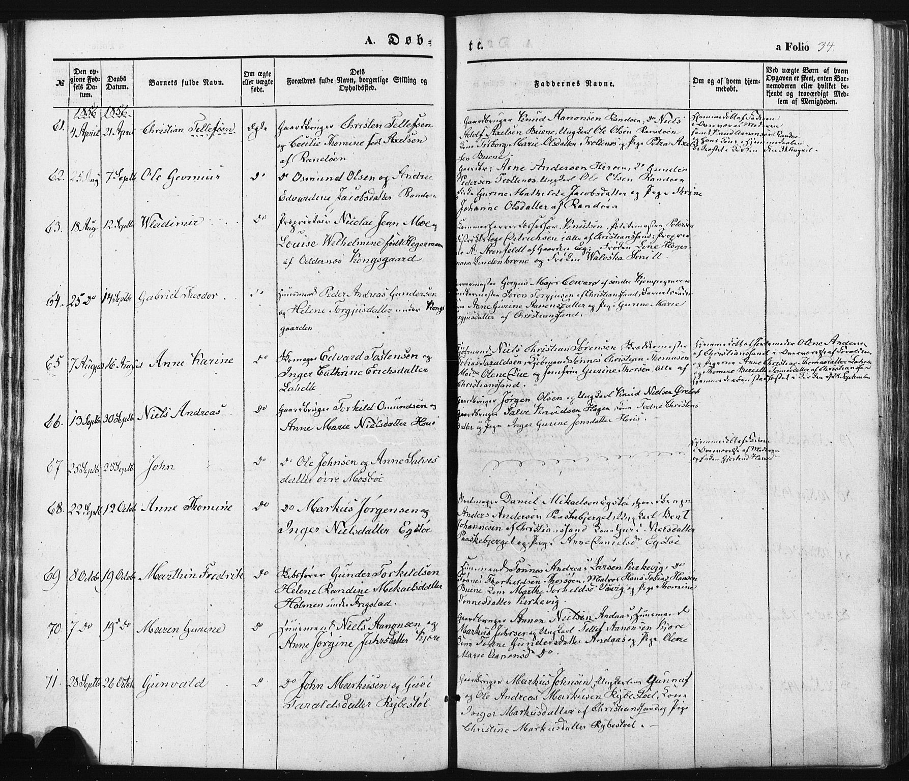 Oddernes sokneprestkontor, SAK/1111-0033/F/Fa/Faa/L0007: Parish register (official) no. A 7, 1851-1863, p. 34