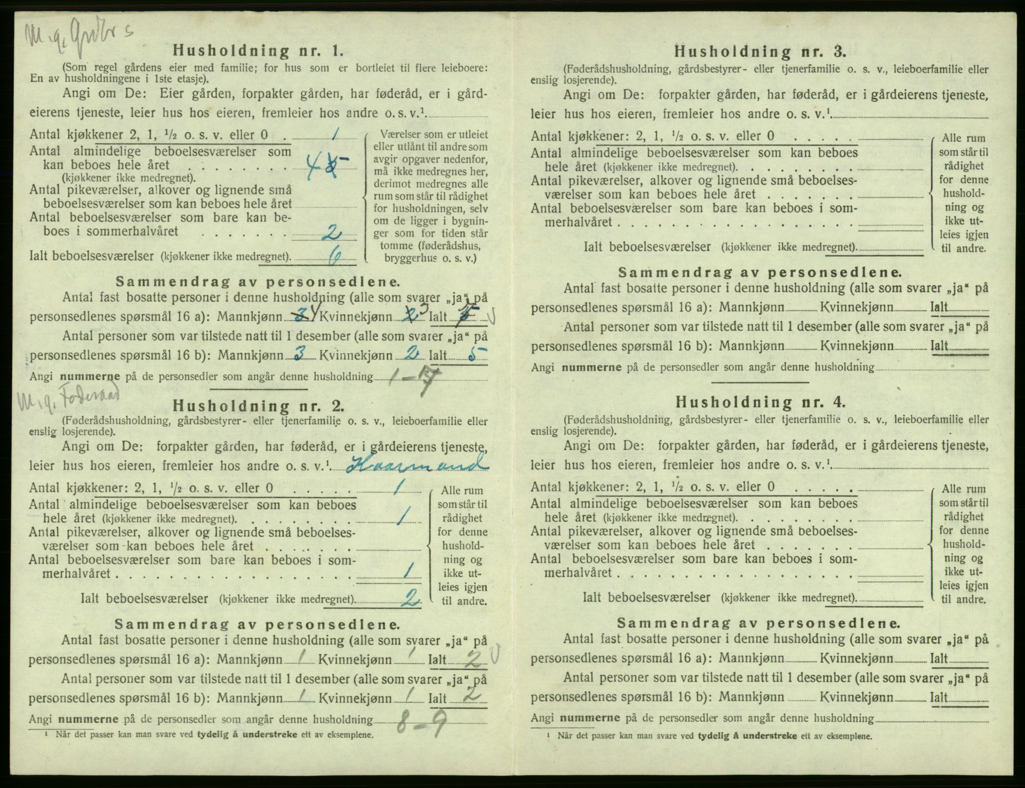 SAB, 1920 census for Odda, 1920, p. 1016