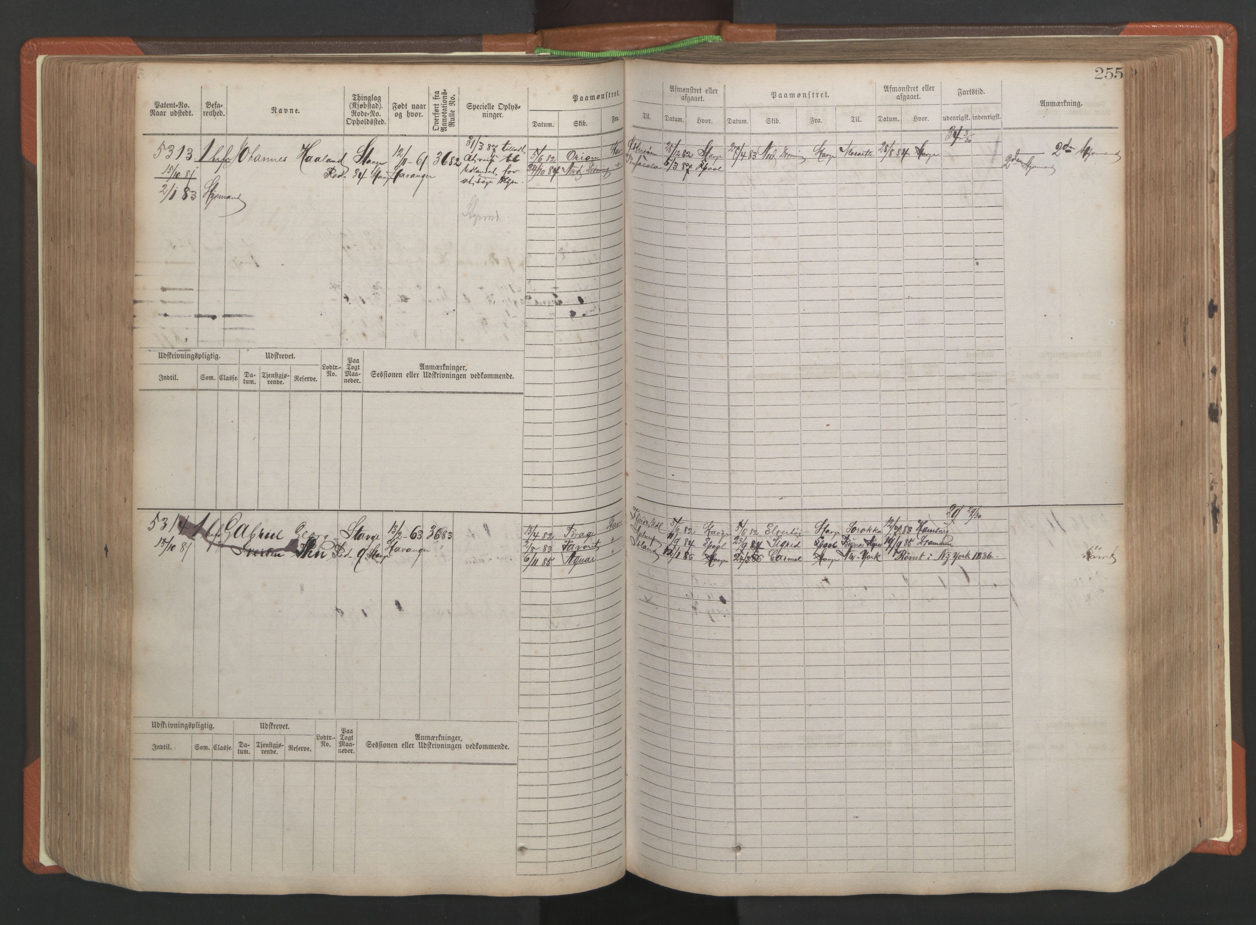 Stavanger sjømannskontor, AV/SAST-A-102006/F/Fb/Fbb/L0009: Sjøfartshovedrulle, patentnr. 4805-6006, 1879-1887, p. 261