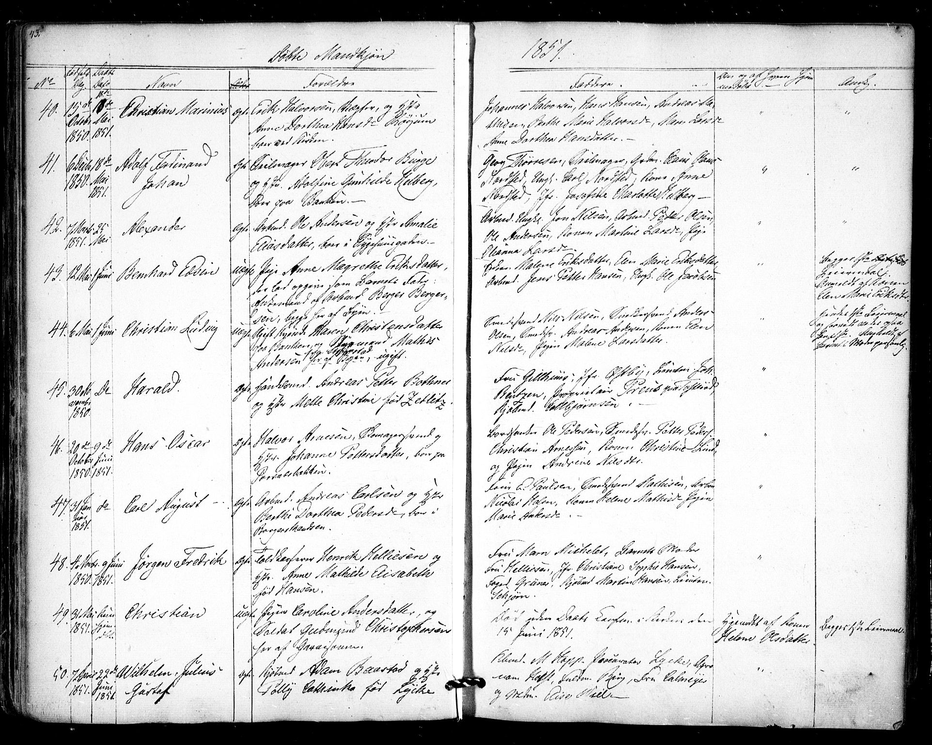 Halden prestekontor Kirkebøker, AV/SAO-A-10909/F/Fa/L0006: Parish register (official) no. I 6, 1845-1856, p. 43