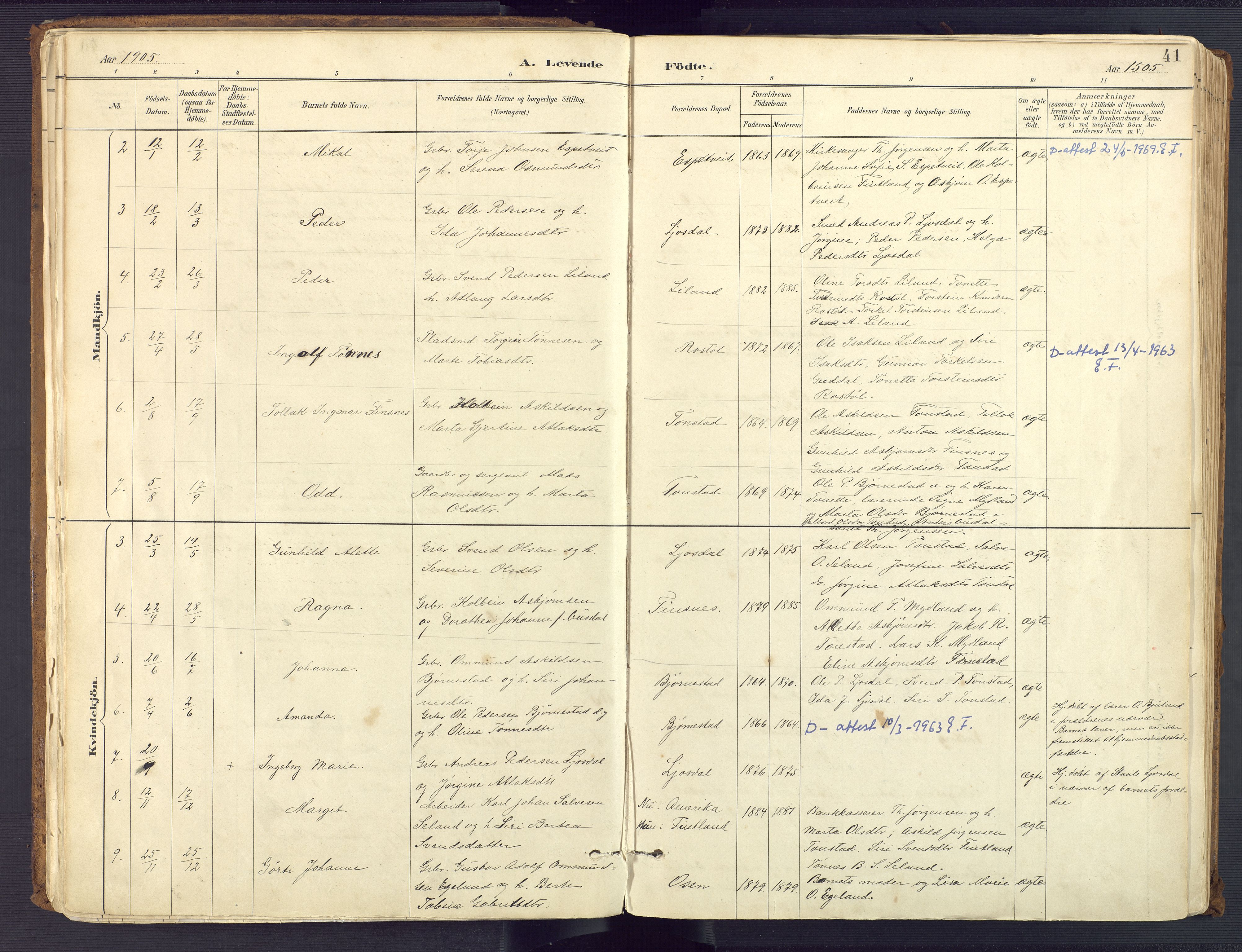 Sirdal sokneprestkontor, SAK/1111-0036/F/Fa/Fab/L0004: Parish register (official) no. A 4, 1887-1919, p. 41