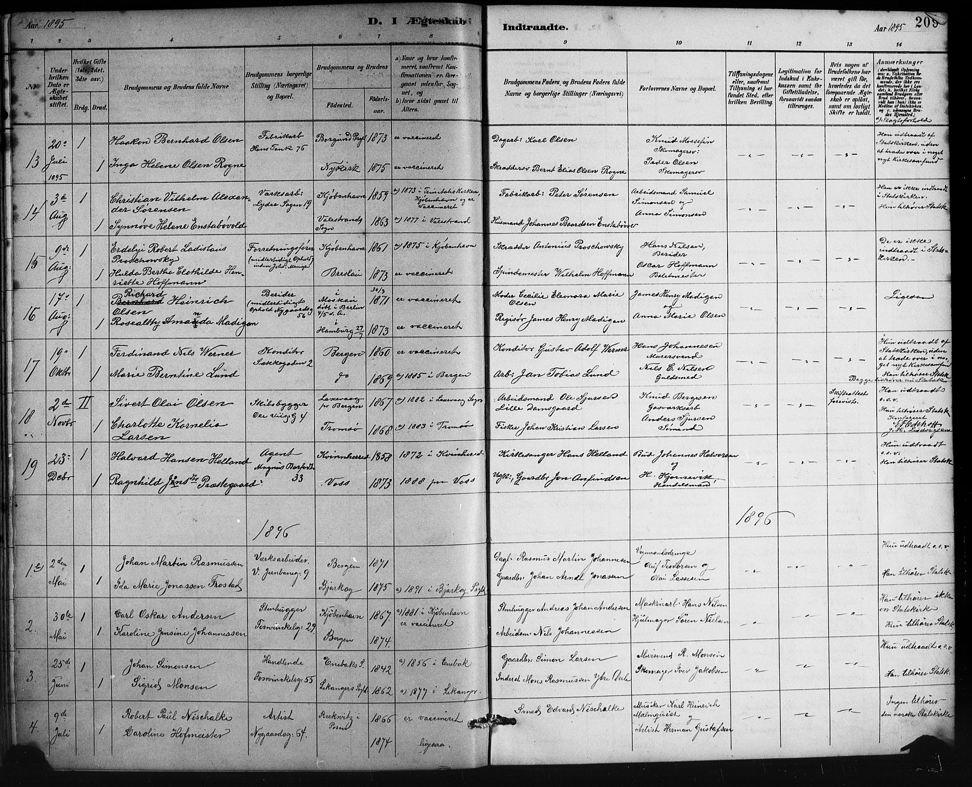 Johanneskirken sokneprestembete, SAB/A-76001/H/Hab: Parish register (copy) no. C 1, 1885-1912, p. 209