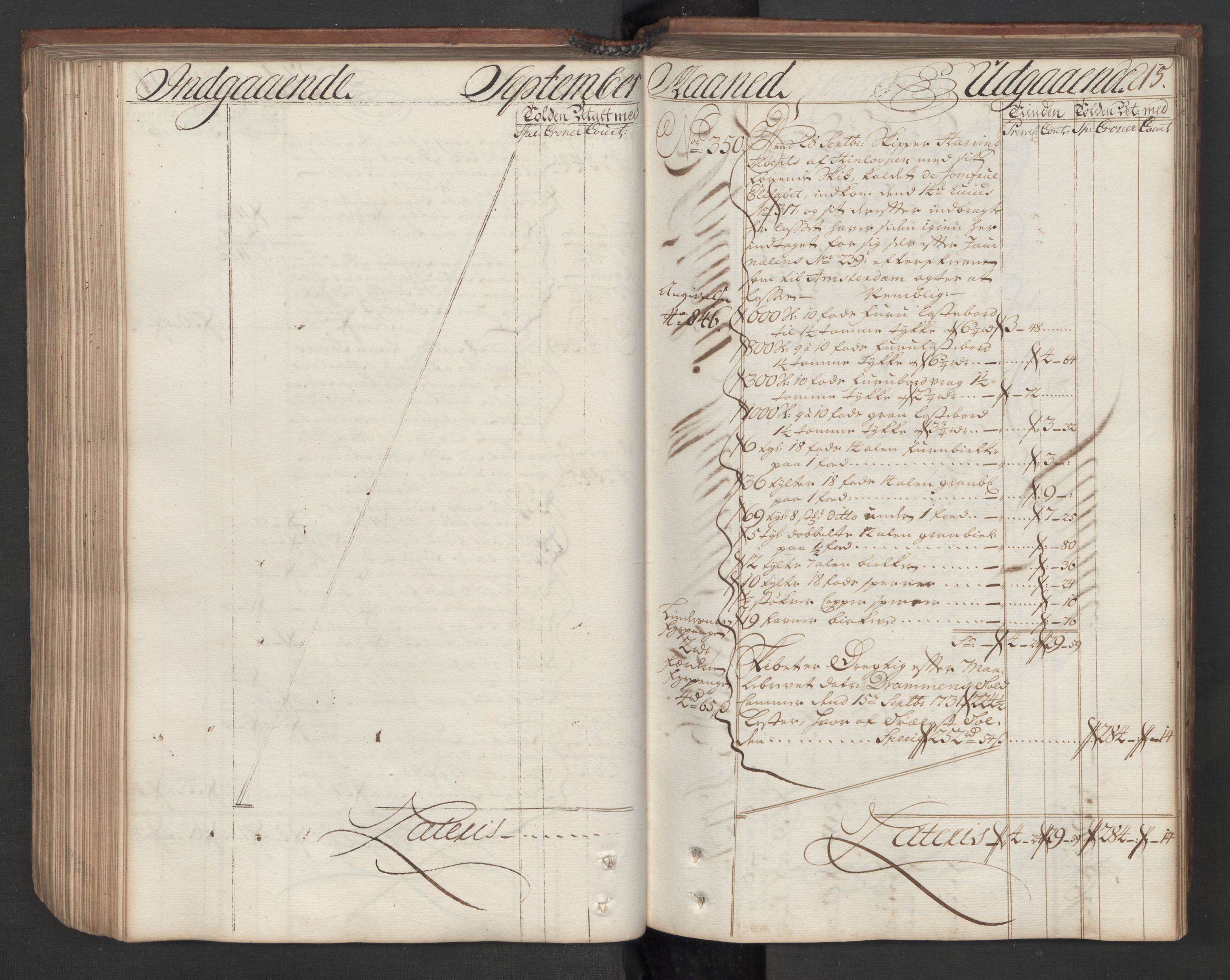 Generaltollkammeret, tollregnskaper, AV/RA-EA-5490/R08/L0009/0001: Tollregnskaper Drammen / Hovedtollbok, 1731, p. 214b-215a