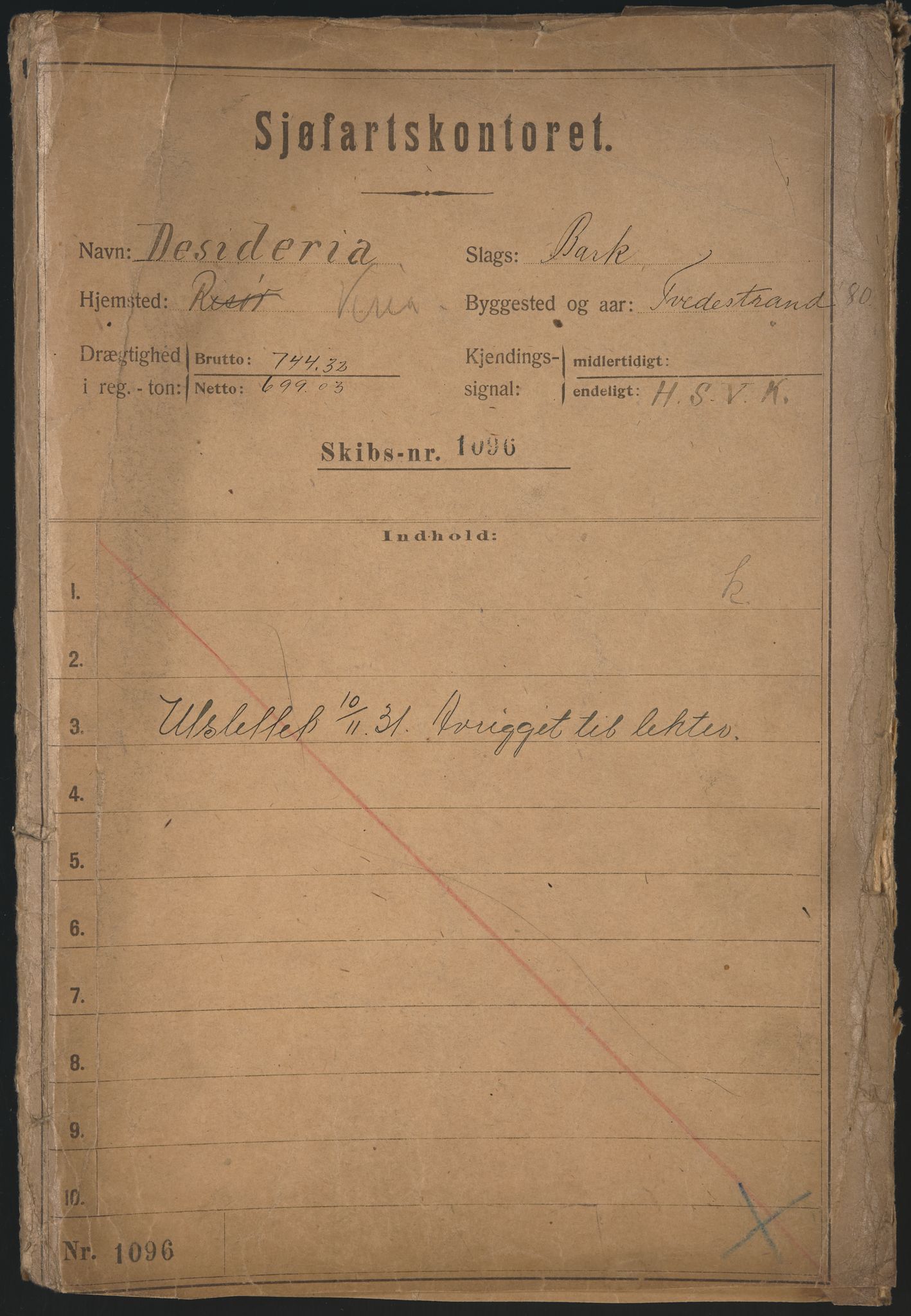 Sjøfartsdirektoratet med forløpere, skipsmapper slettede skip, RA/S-4998/F/Fa/L0239: --, 1851-1931, p. 2