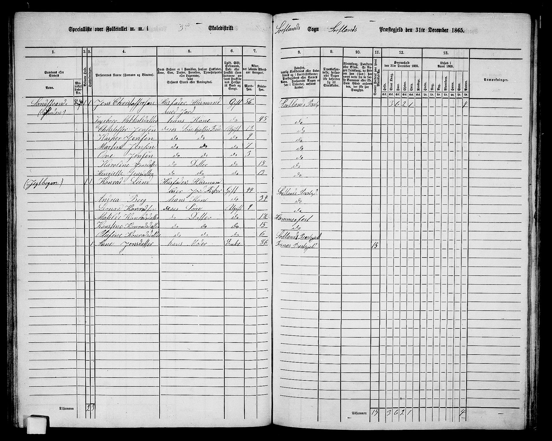 RA, 1865 census for Sortland, 1865, p. 69