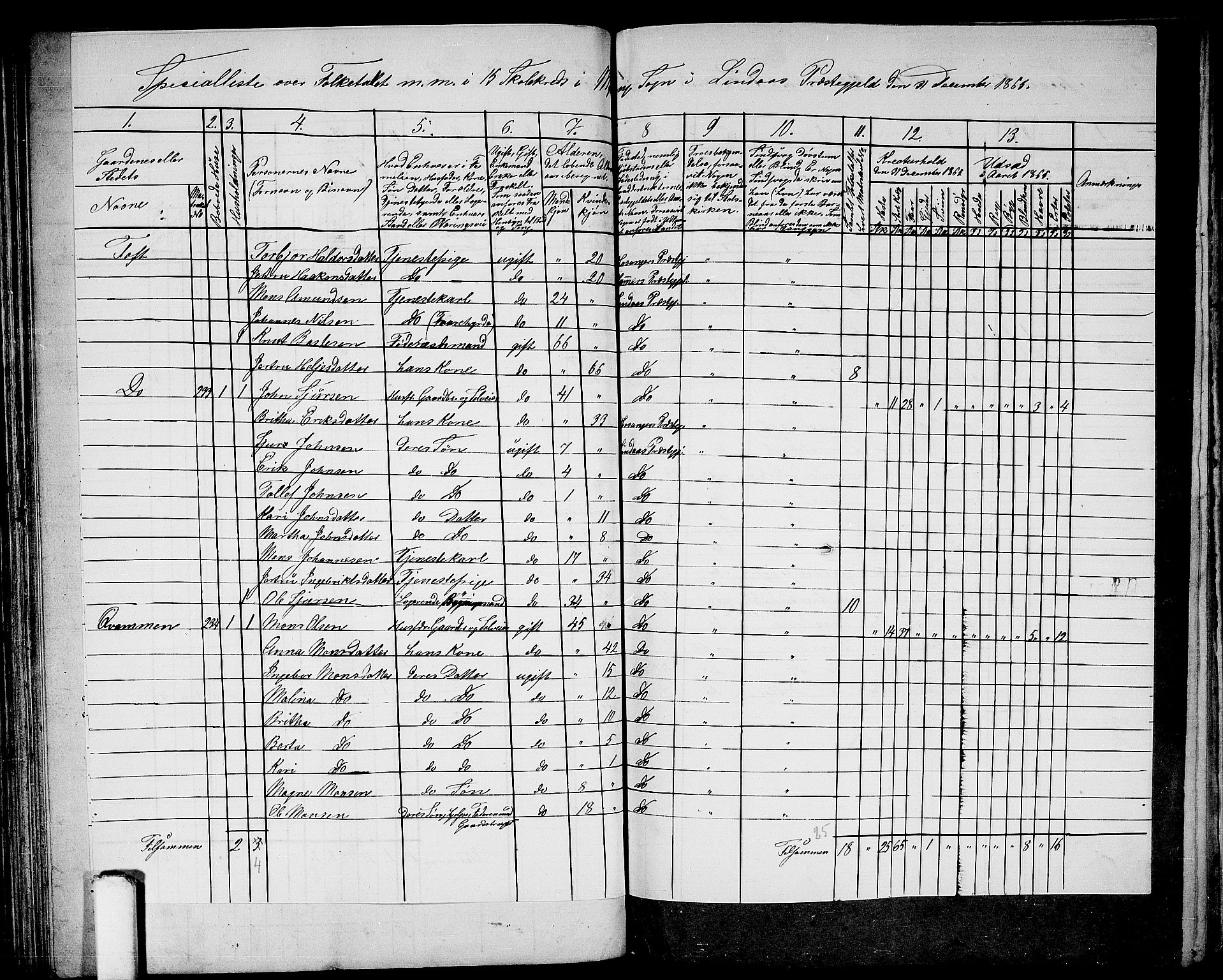 RA, 1865 census for Lindås, 1865, p. 113