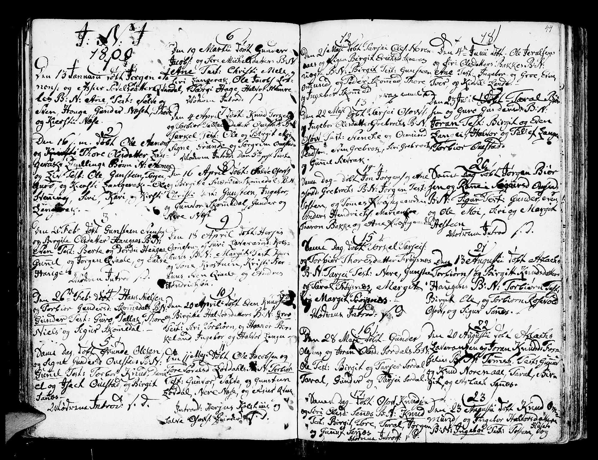 Bygland sokneprestkontor, SAK/1111-0006/F/Fa/Fab/L0002: Parish register (official) no. A 2, 1766-1816, p. 44