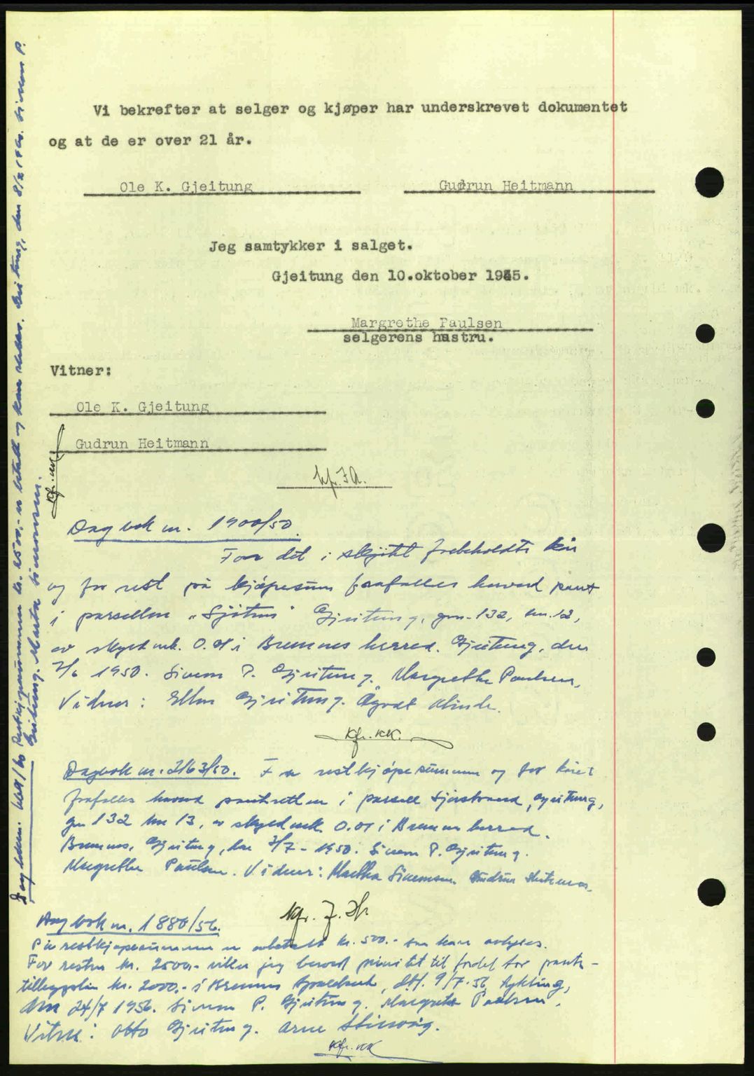 Sunnhordland sorenskrivar, AV/SAB-A-2401: Mortgage book no. A77, 1945-1945, Diary no: : 1186/1945