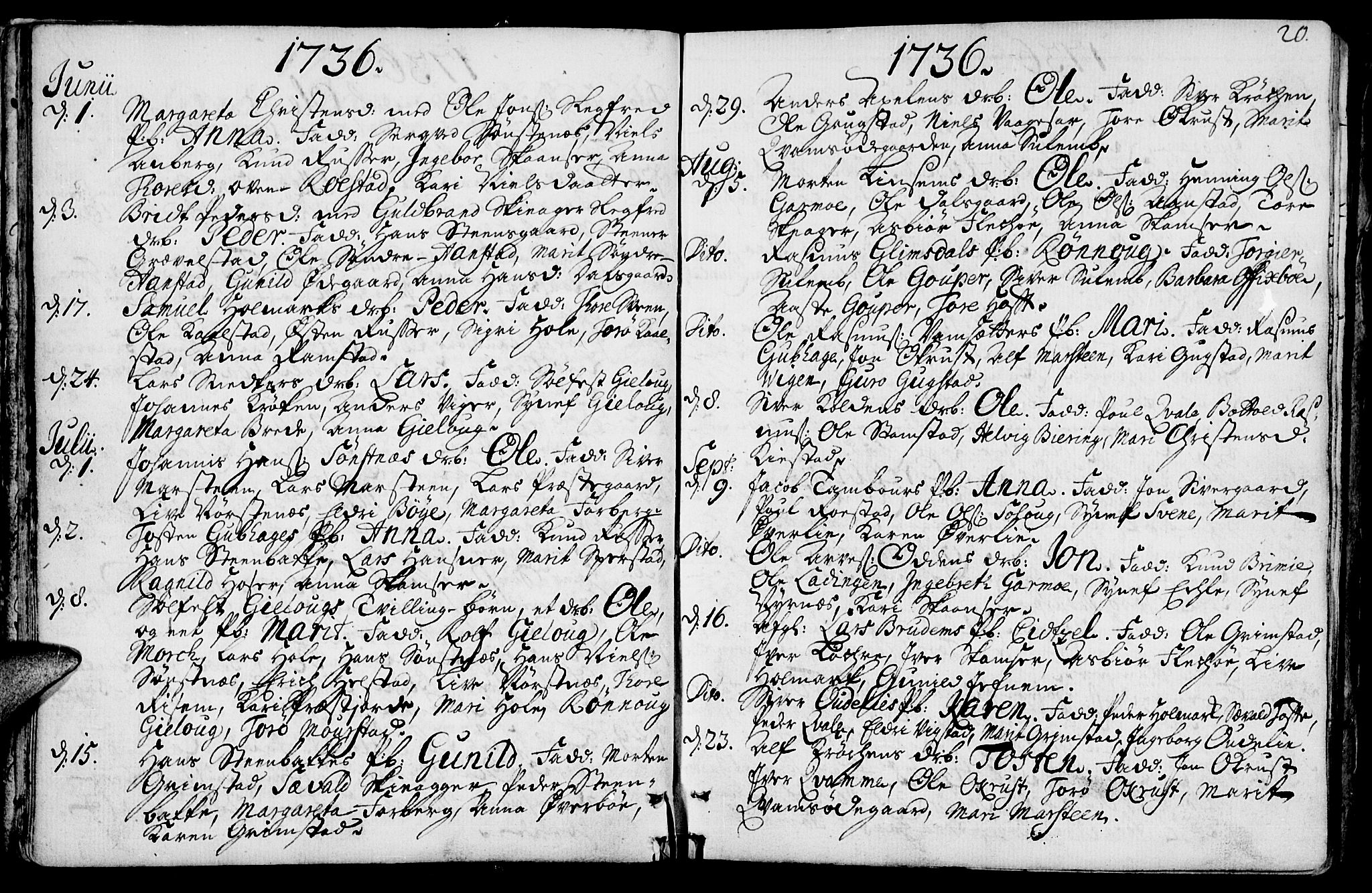 Lom prestekontor, AV/SAH-PREST-070/K/L0001: Parish register (official) no. 1, 1733-1748, p. 20