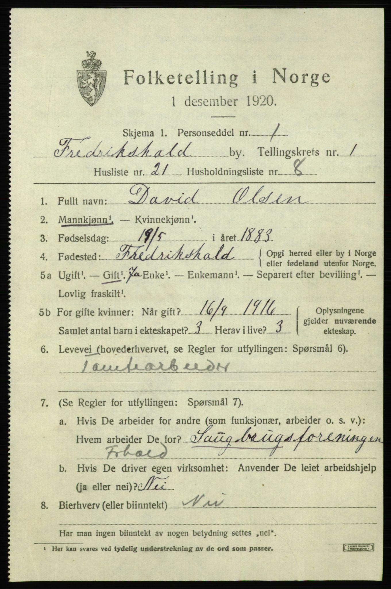 SAO, 1920 census for Fredrikshald, 1920, p. 8440