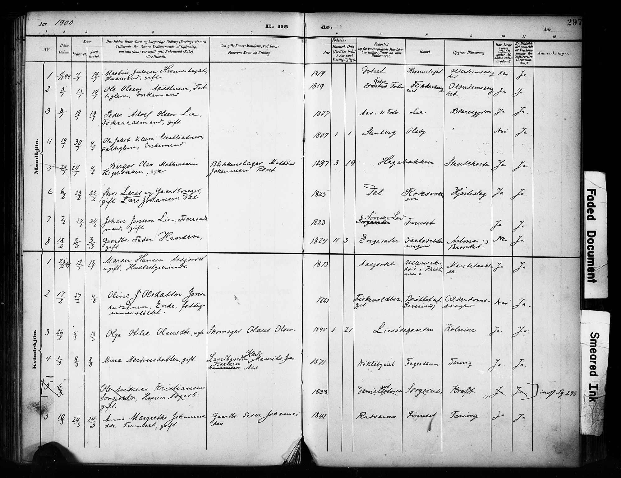Vestre Toten prestekontor, SAH/PREST-108/H/Ha/Haa/L0011: Parish register (official) no. 11, 1895-1906, p. 297
