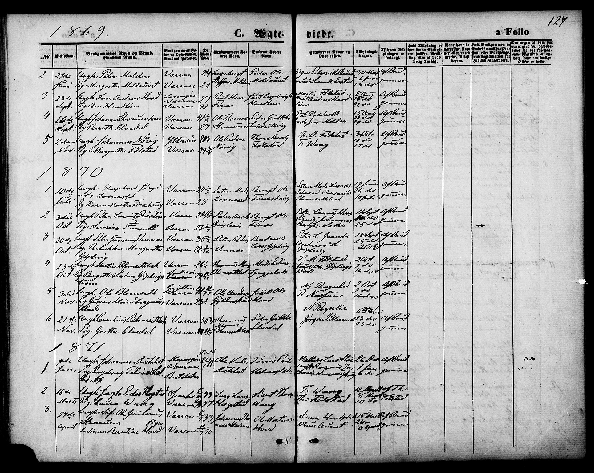 Ministerialprotokoller, klokkerbøker og fødselsregistre - Nord-Trøndelag, SAT/A-1458/744/L0419: Parish register (official) no. 744A03, 1867-1881, p. 127