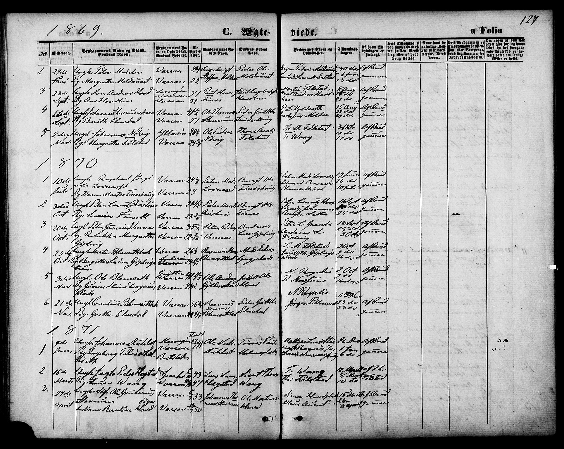 Ministerialprotokoller, klokkerbøker og fødselsregistre - Nord-Trøndelag, AV/SAT-A-1458/744/L0419: Parish register (official) no. 744A03, 1867-1881, p. 127