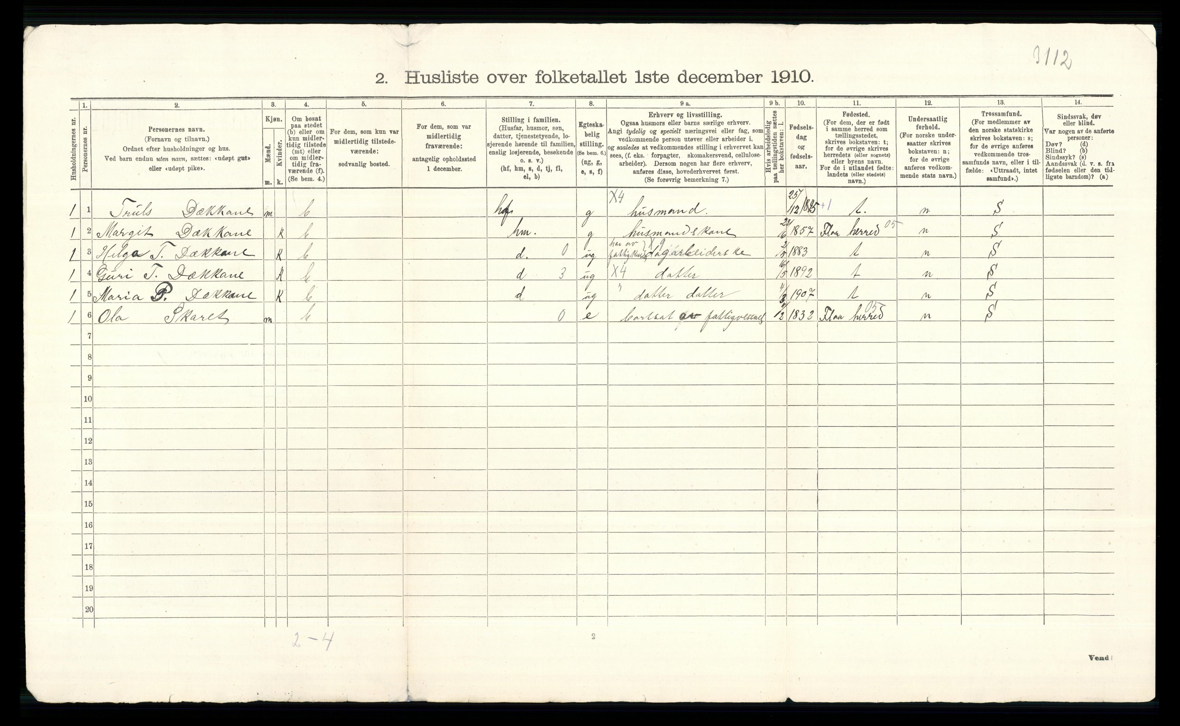 RA, 1910 census for Nes, 1910, p. 37