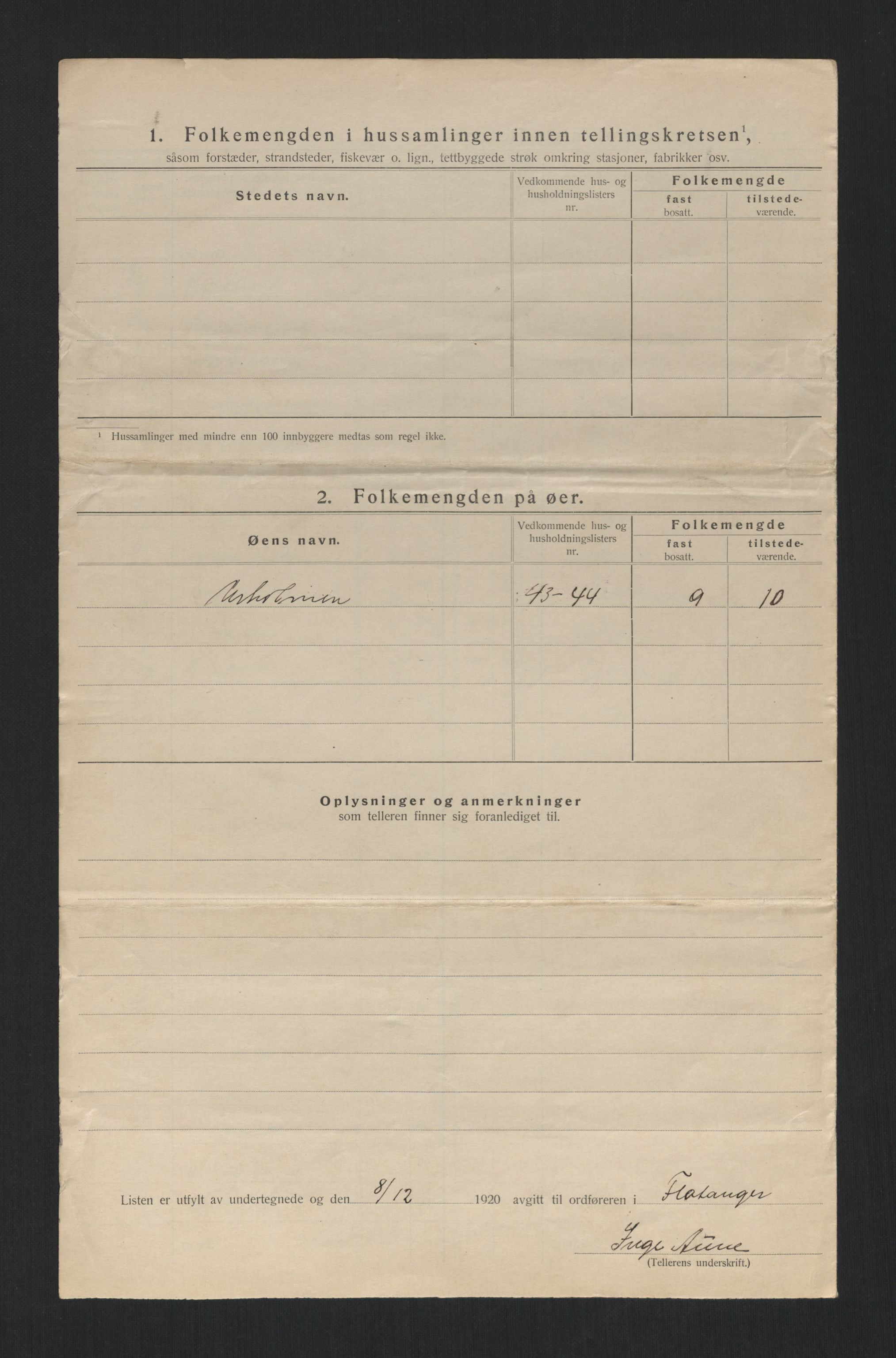 SAT, 1920 census for Flatanger, 1920, p. 40