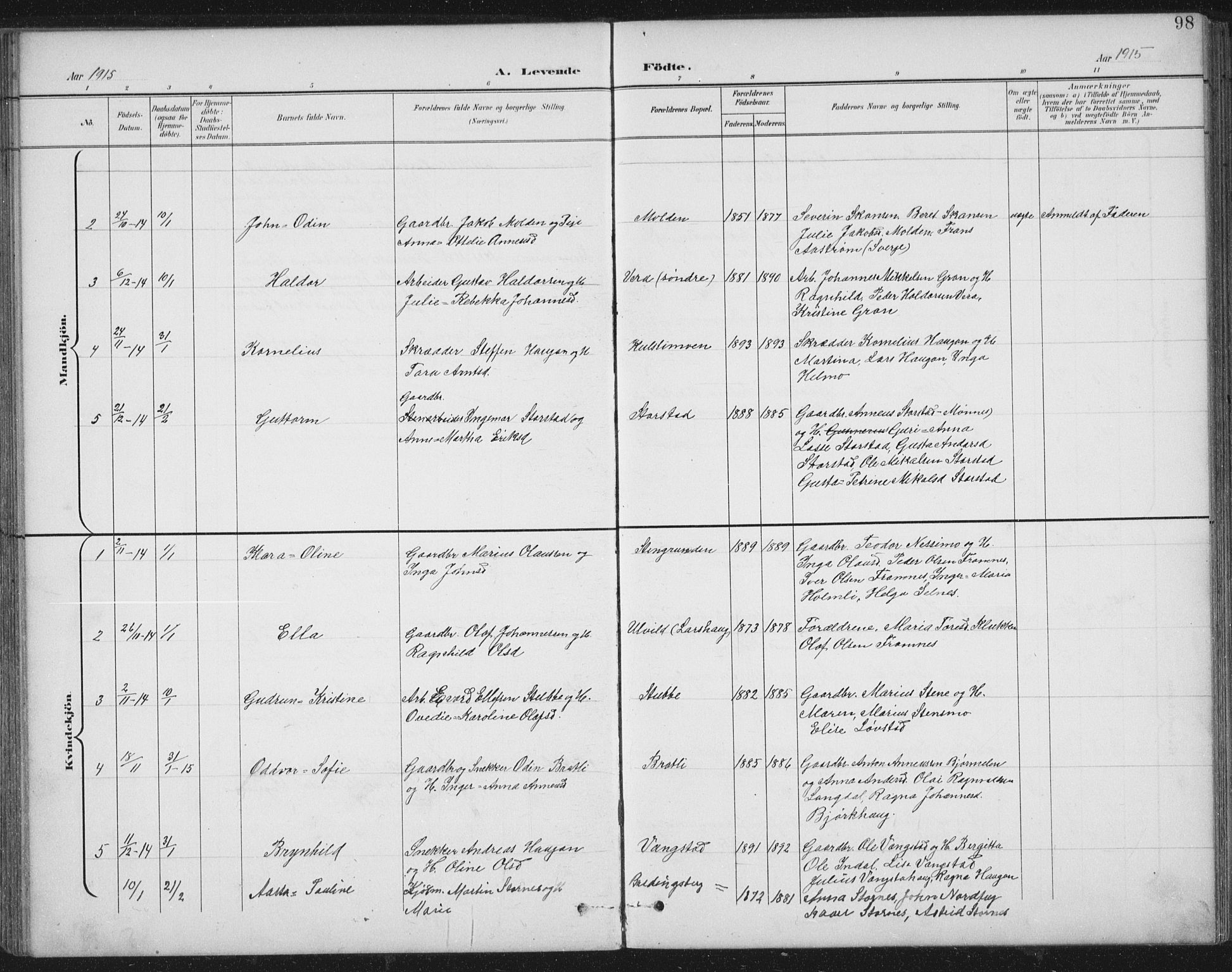 Ministerialprotokoller, klokkerbøker og fødselsregistre - Nord-Trøndelag, SAT/A-1458/724/L0269: Parish register (copy) no. 724C05, 1899-1920, p. 98