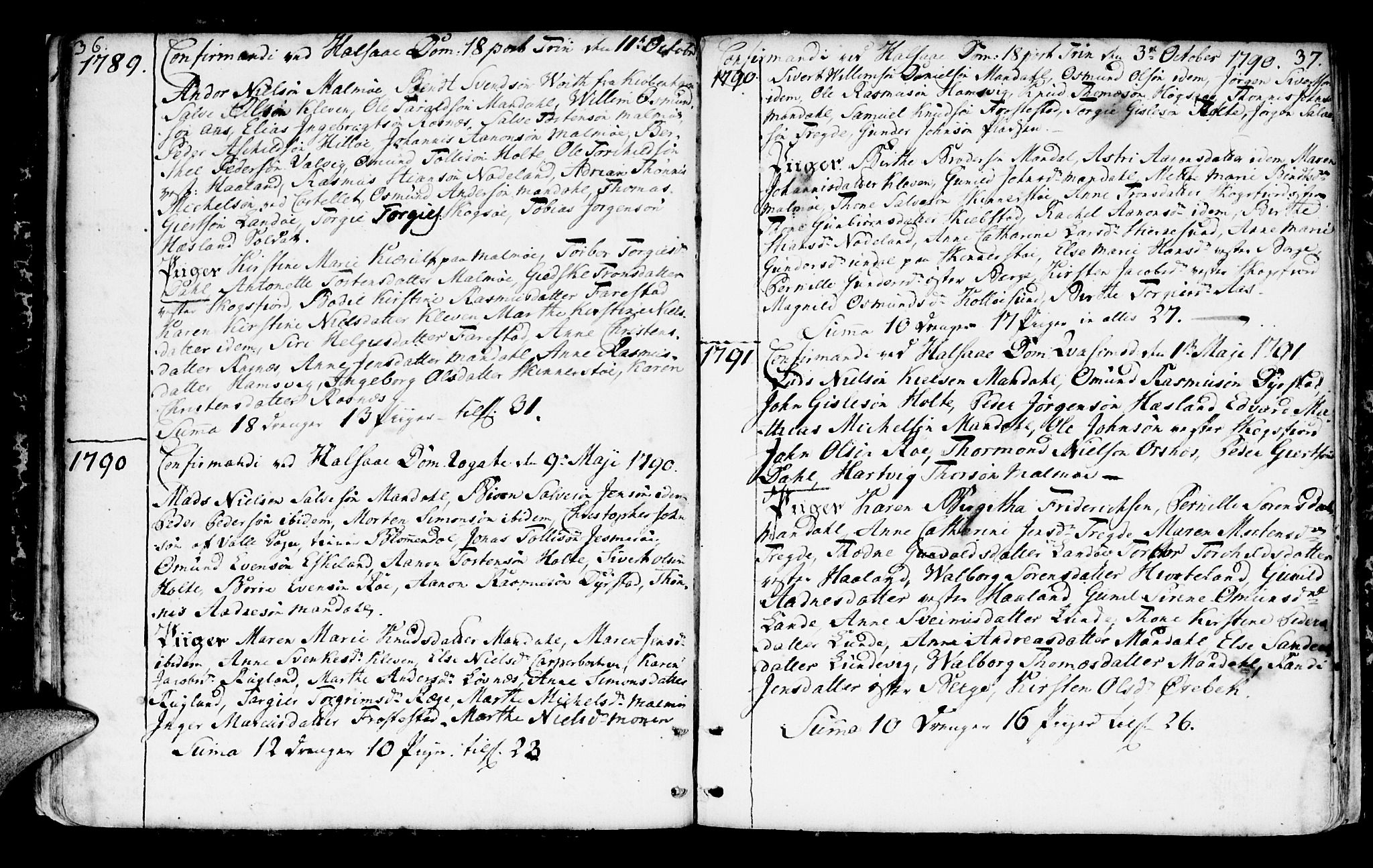 Mandal sokneprestkontor, SAK/1111-0030/F/Fa/Faa/L0004: Parish register (official) no. A 4, 1745-1817, p. 36-37