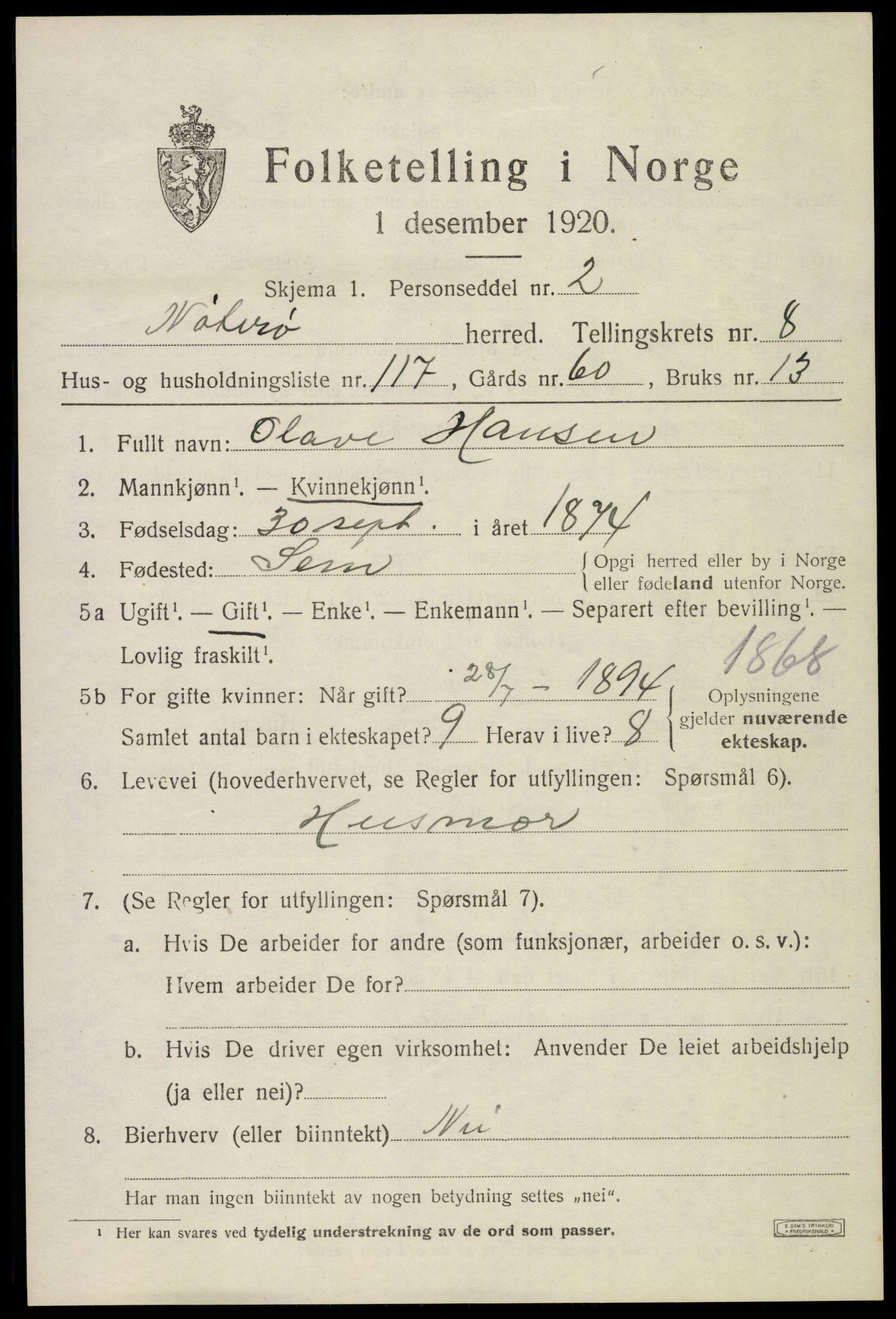 SAKO, 1920 census for Nøtterøy, 1920, p. 11483