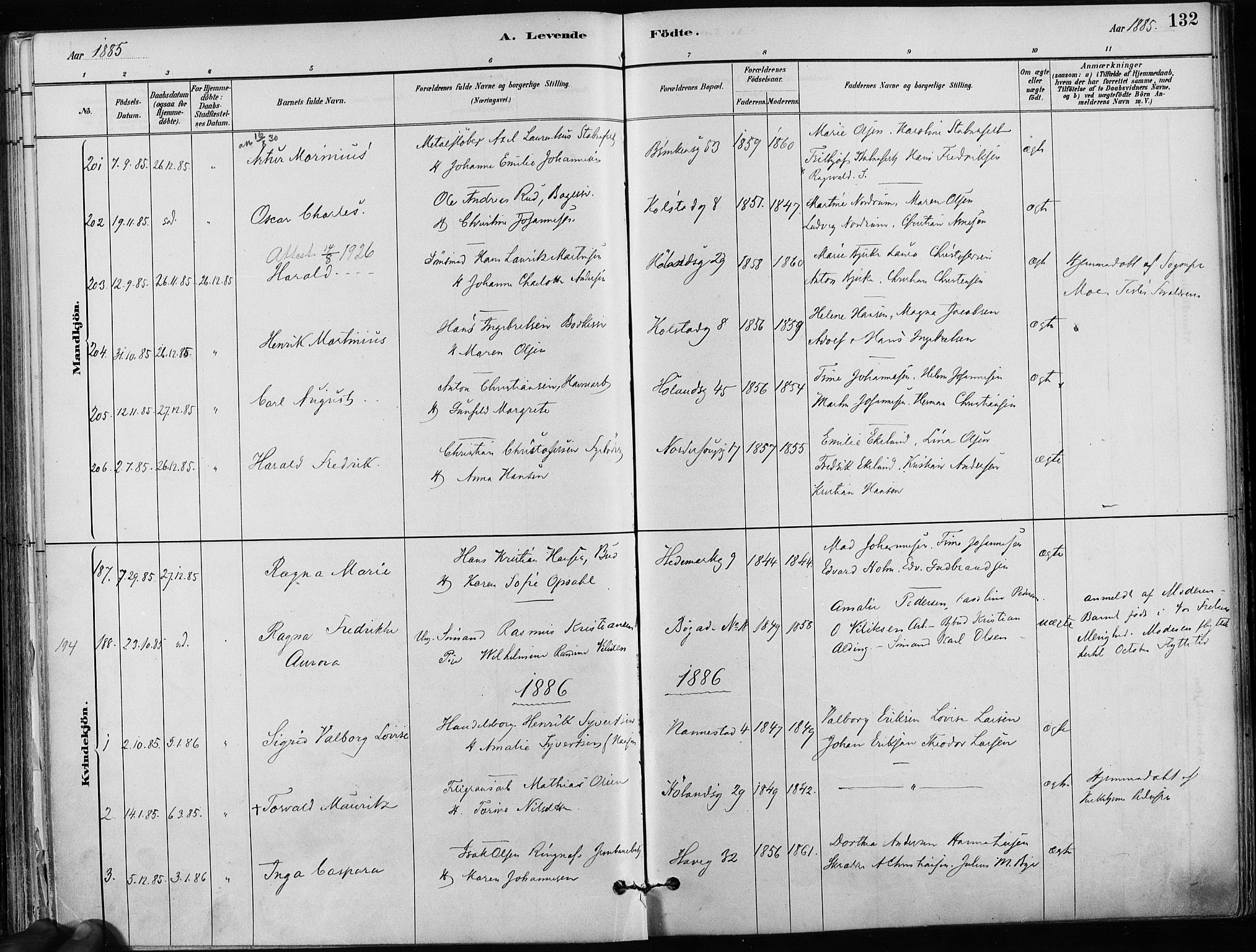 Kampen prestekontor Kirkebøker, SAO/A-10853/F/Fa/L0001: Parish register (official) no. I 1, 1880-1886, p. 132