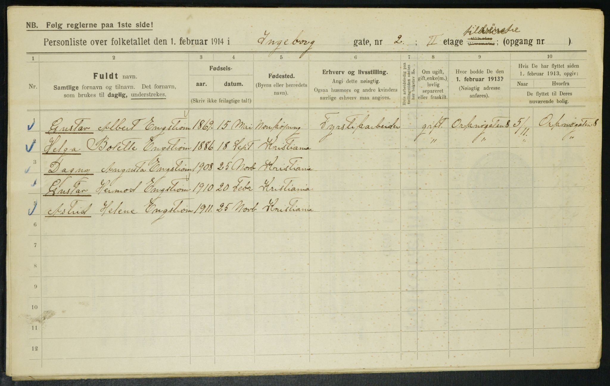 OBA, Municipal Census 1914 for Kristiania, 1914, p. 43753