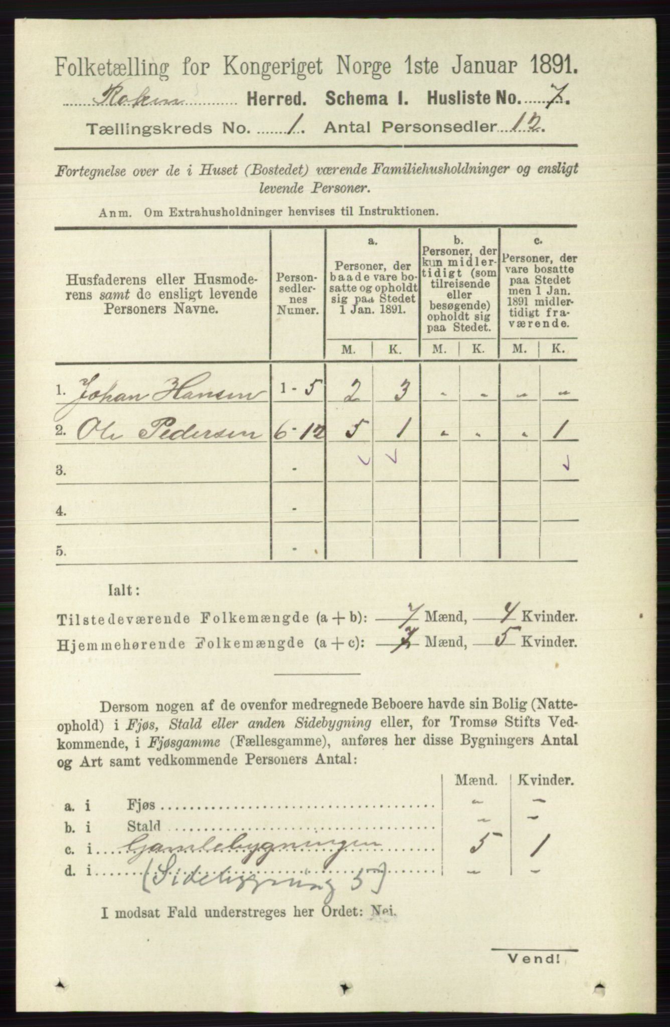 RA, 1891 census for 0627 Røyken, 1891, p. 29