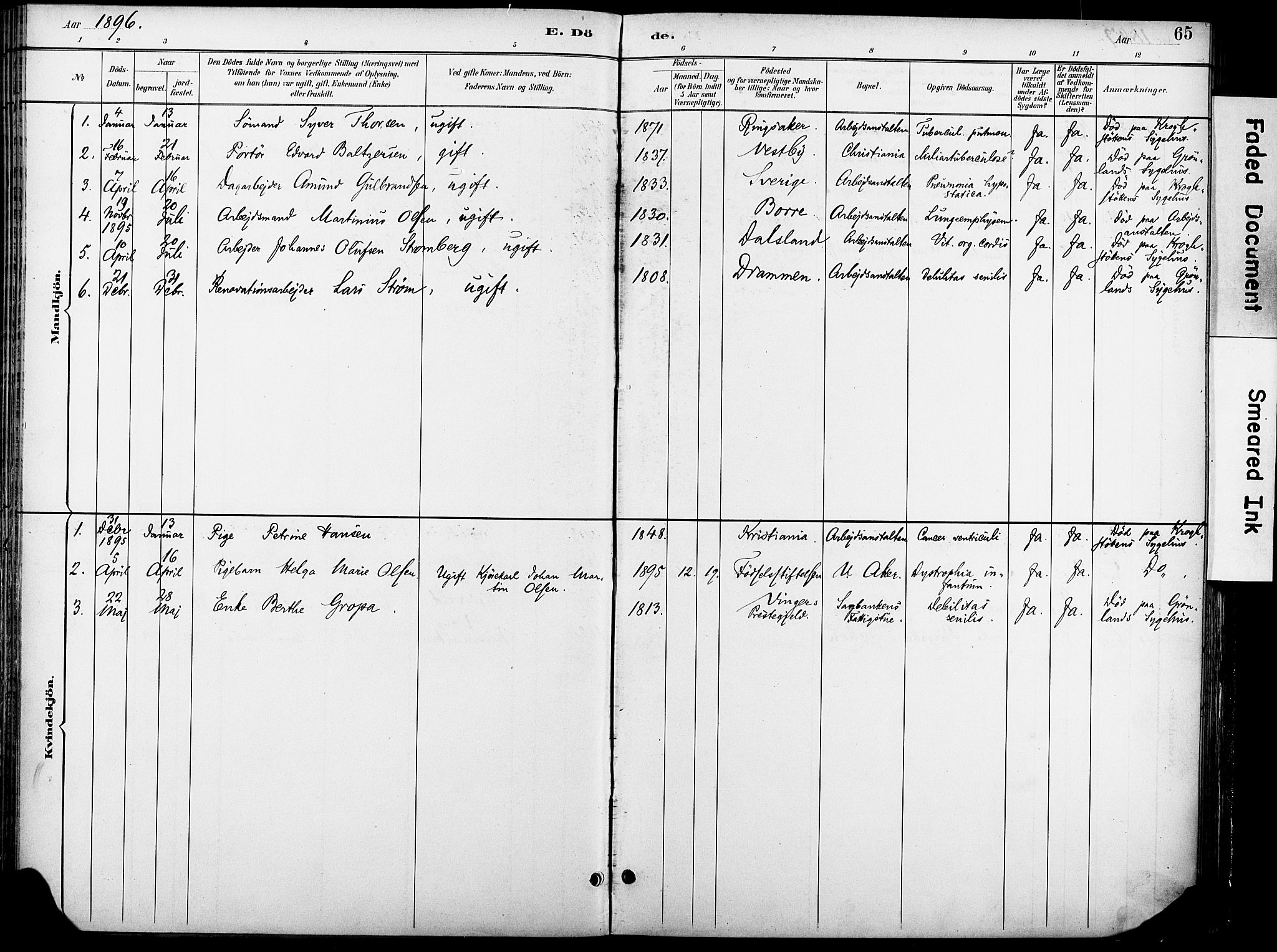 Krohgstøtten sykehusprest Kirkebøker, SAO/A-10854/F/Fa/L0003: Parish register (official) no. 3, 1890-1935, p. 65