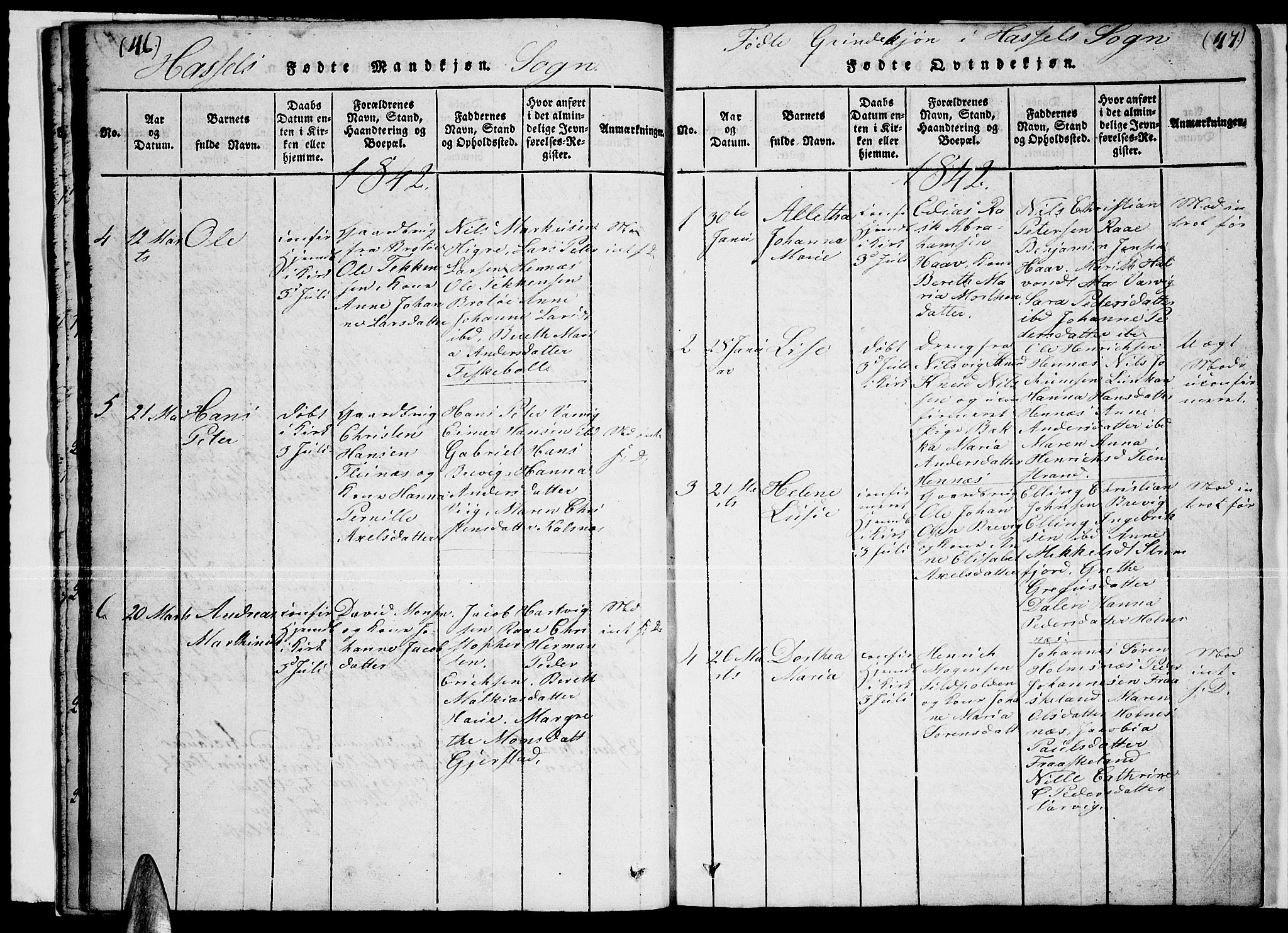 Ministerialprotokoller, klokkerbøker og fødselsregistre - Nordland, AV/SAT-A-1459/888/L1263: Parish register (copy) no. 888C02 /1, 1820-1850, p. 46-47