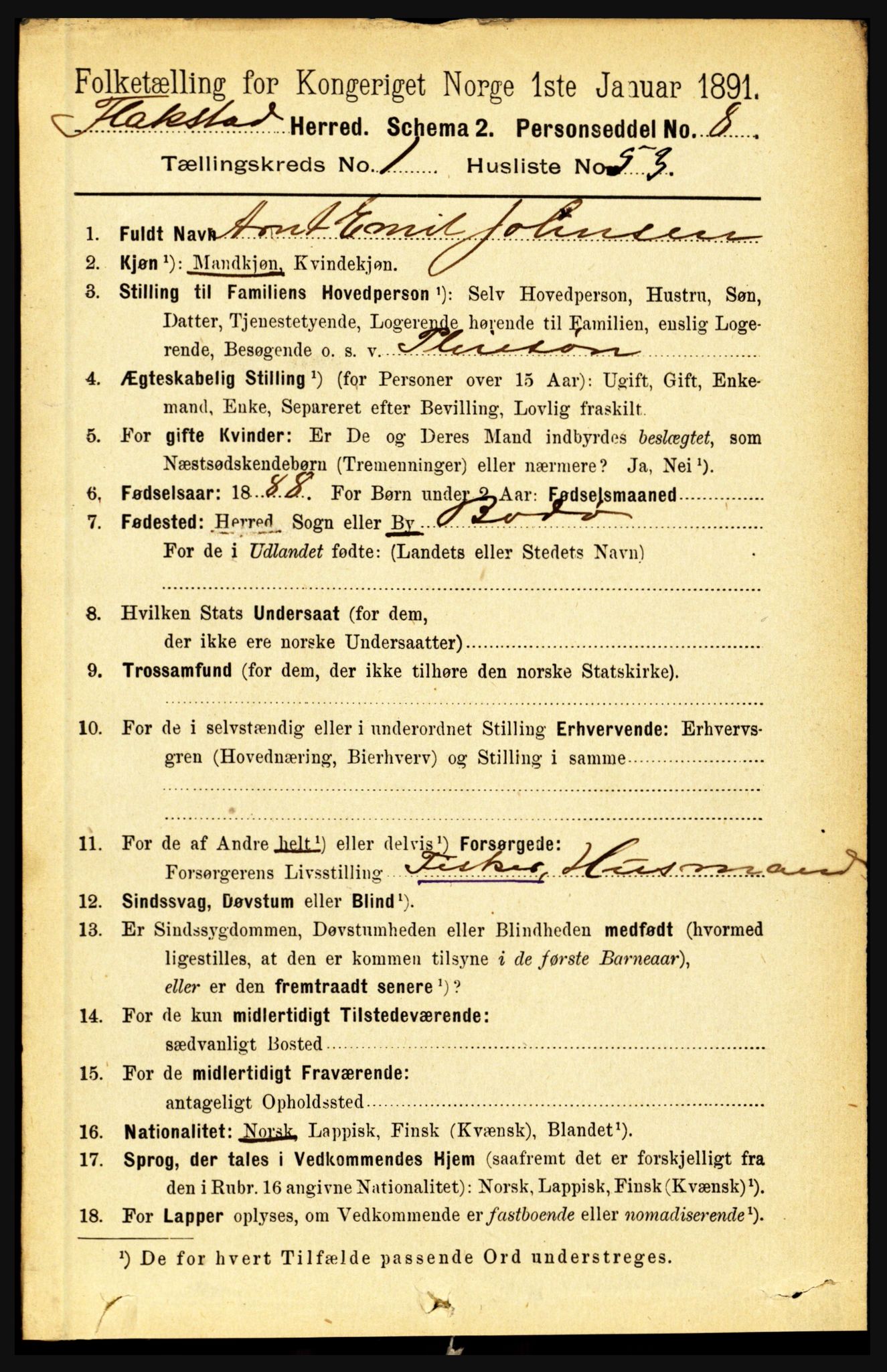 RA, 1891 census for 1859 Flakstad, 1891, p. 512