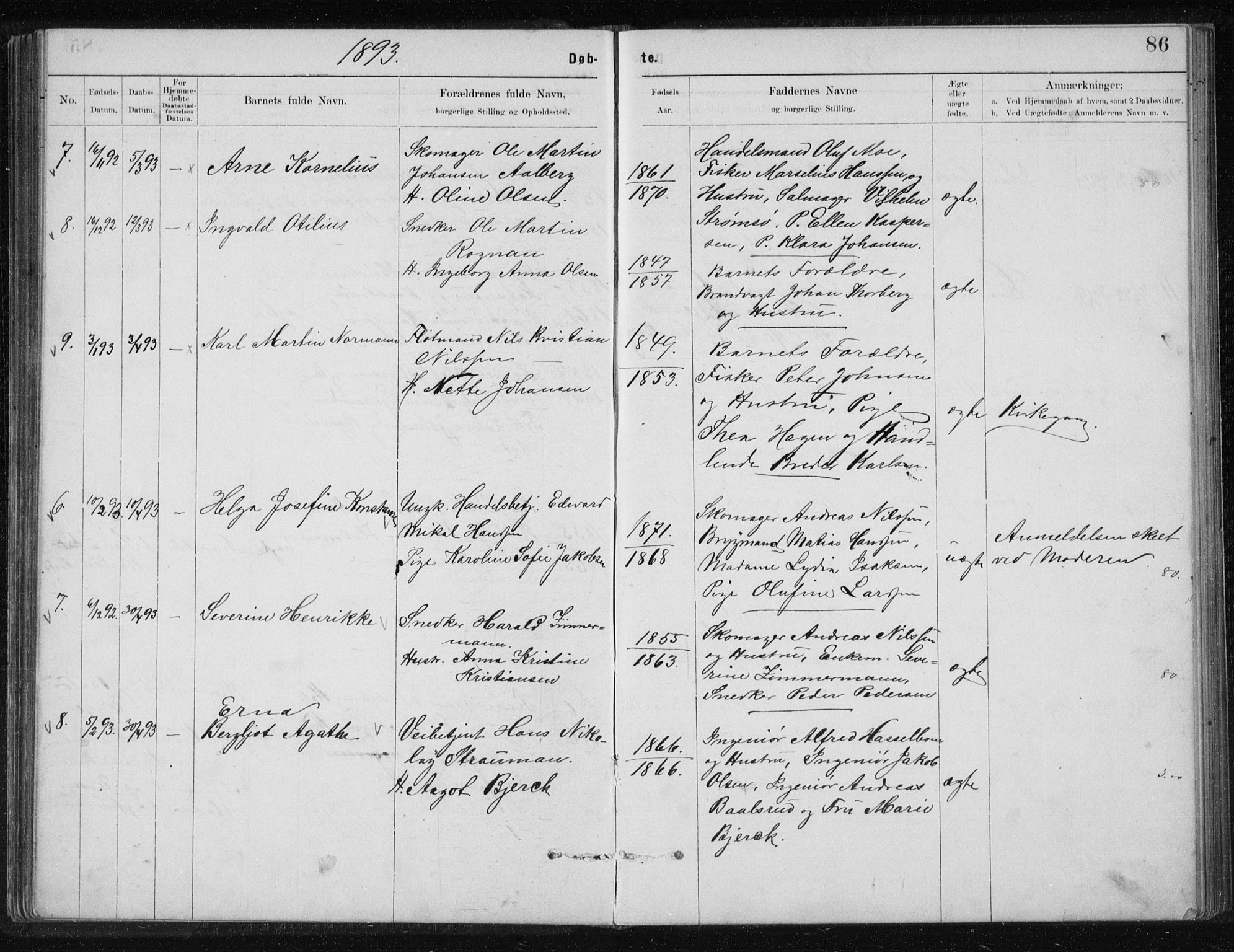 Ministerialprotokoller, klokkerbøker og fødselsregistre - Nordland, AV/SAT-A-1459/801/L0032: Parish register (copy) no. 801C07, 1889-1897, p. 86