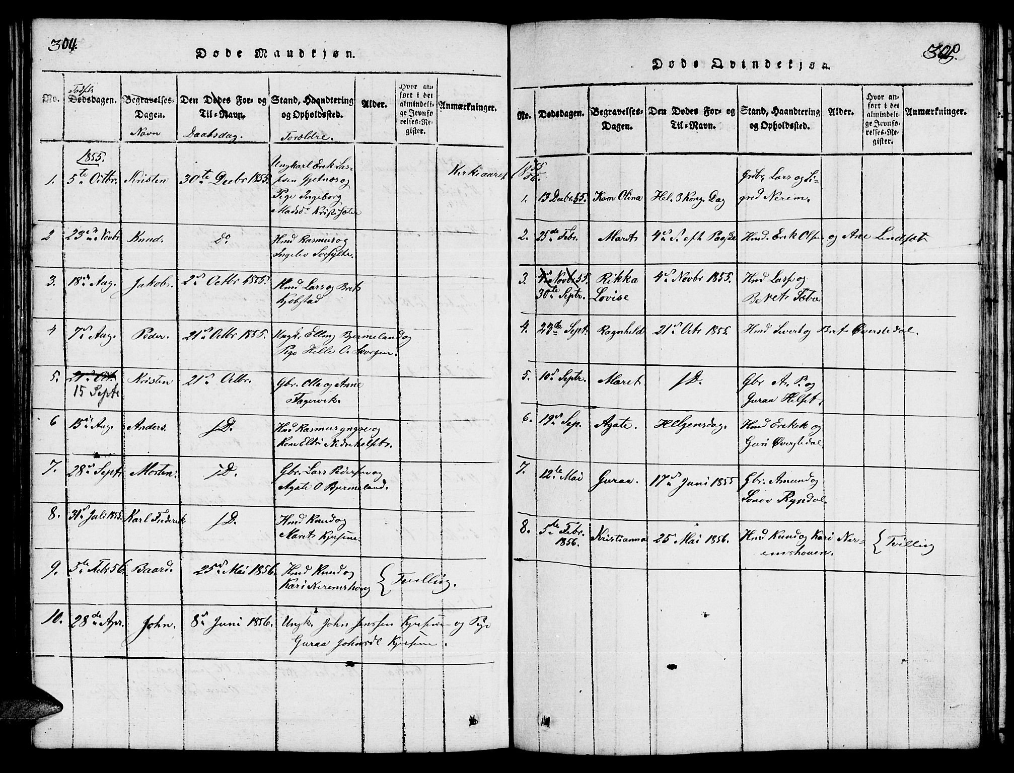 Ministerialprotokoller, klokkerbøker og fødselsregistre - Møre og Romsdal, AV/SAT-A-1454/541/L0546: Parish register (copy) no. 541C01, 1818-1856, p. 304-305