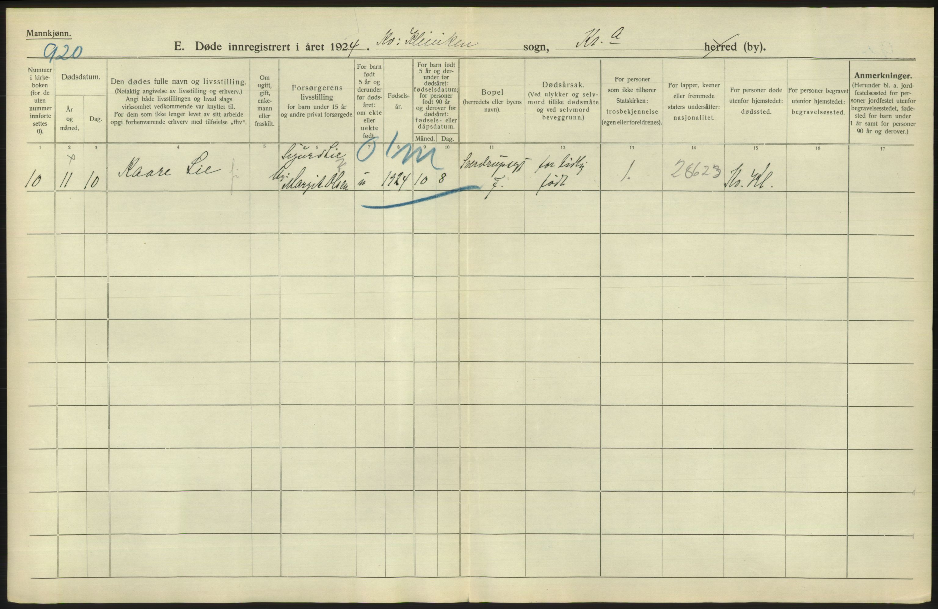 Statistisk sentralbyrå, Sosiodemografiske emner, Befolkning, AV/RA-S-2228/D/Df/Dfc/Dfcd/L0008: Kristiania: Døde menn, 1924, p. 626