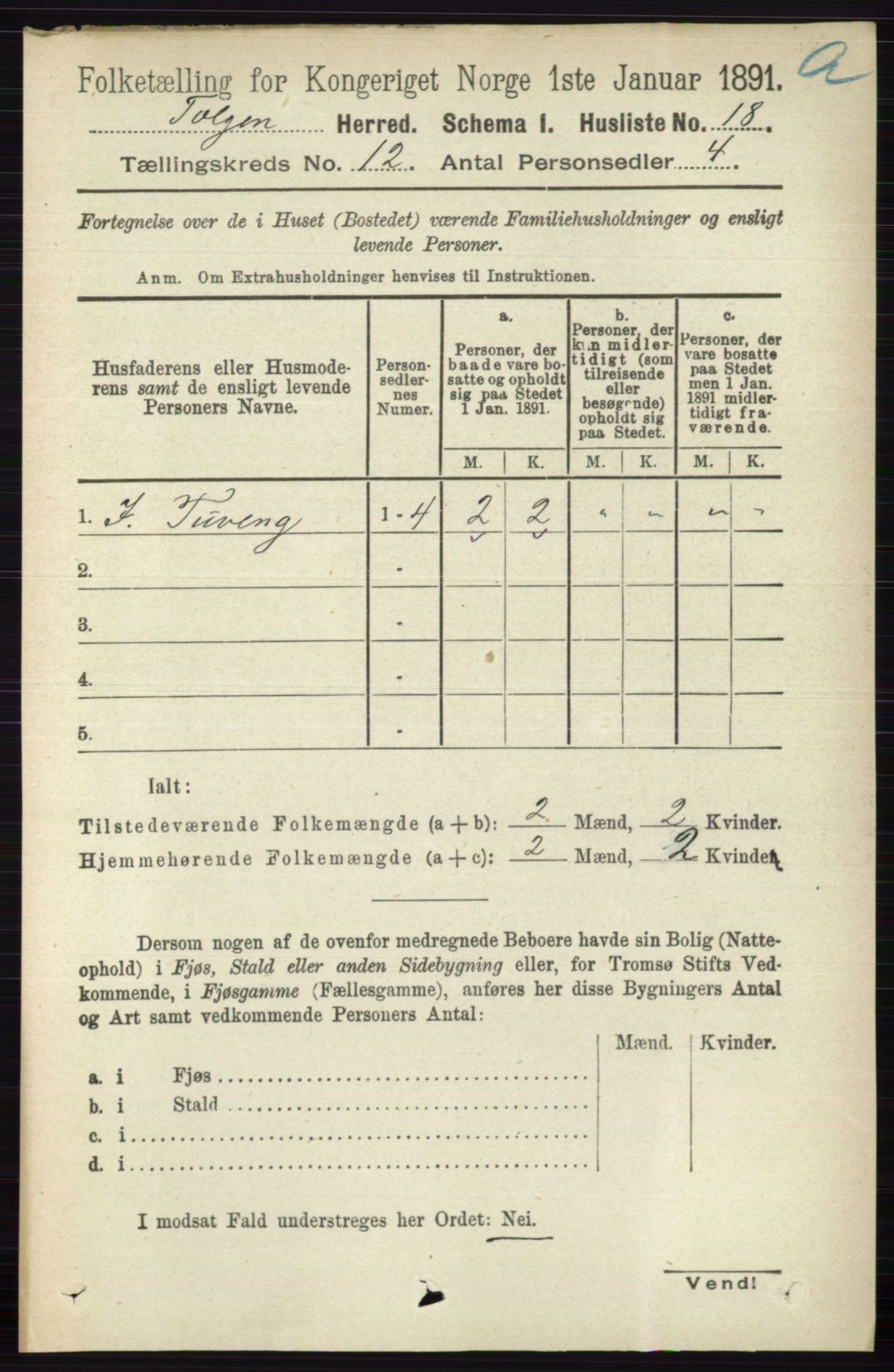 RA, 1891 census for 0436 Tolga, 1891, p. 3672