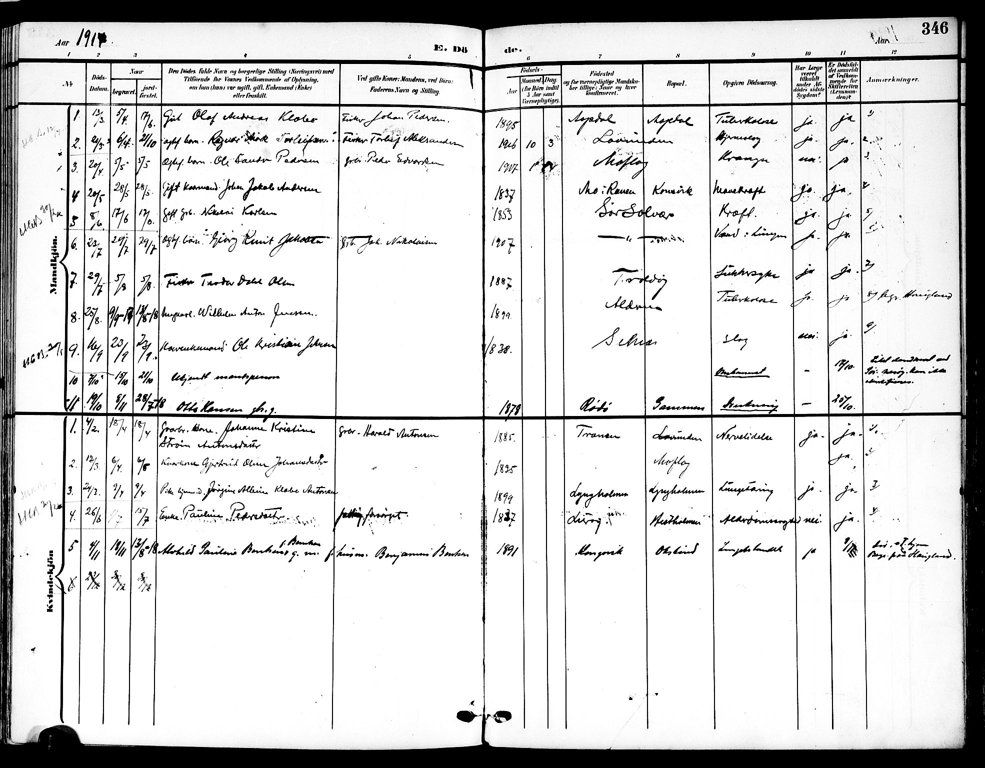 Ministerialprotokoller, klokkerbøker og fødselsregistre - Nordland, AV/SAT-A-1459/839/L0569: Parish register (official) no. 839A06, 1903-1922, p. 346