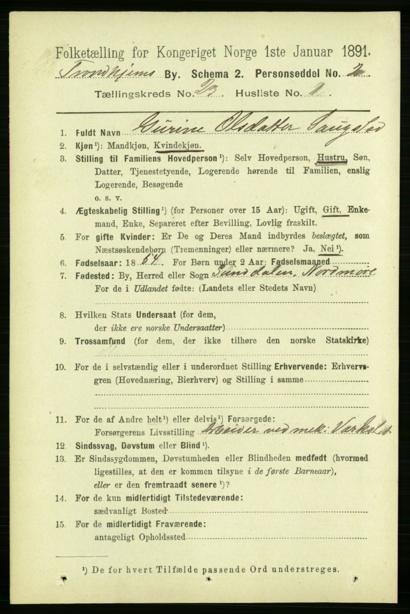 RA, 1891 census for 1601 Trondheim, 1891, p. 17256