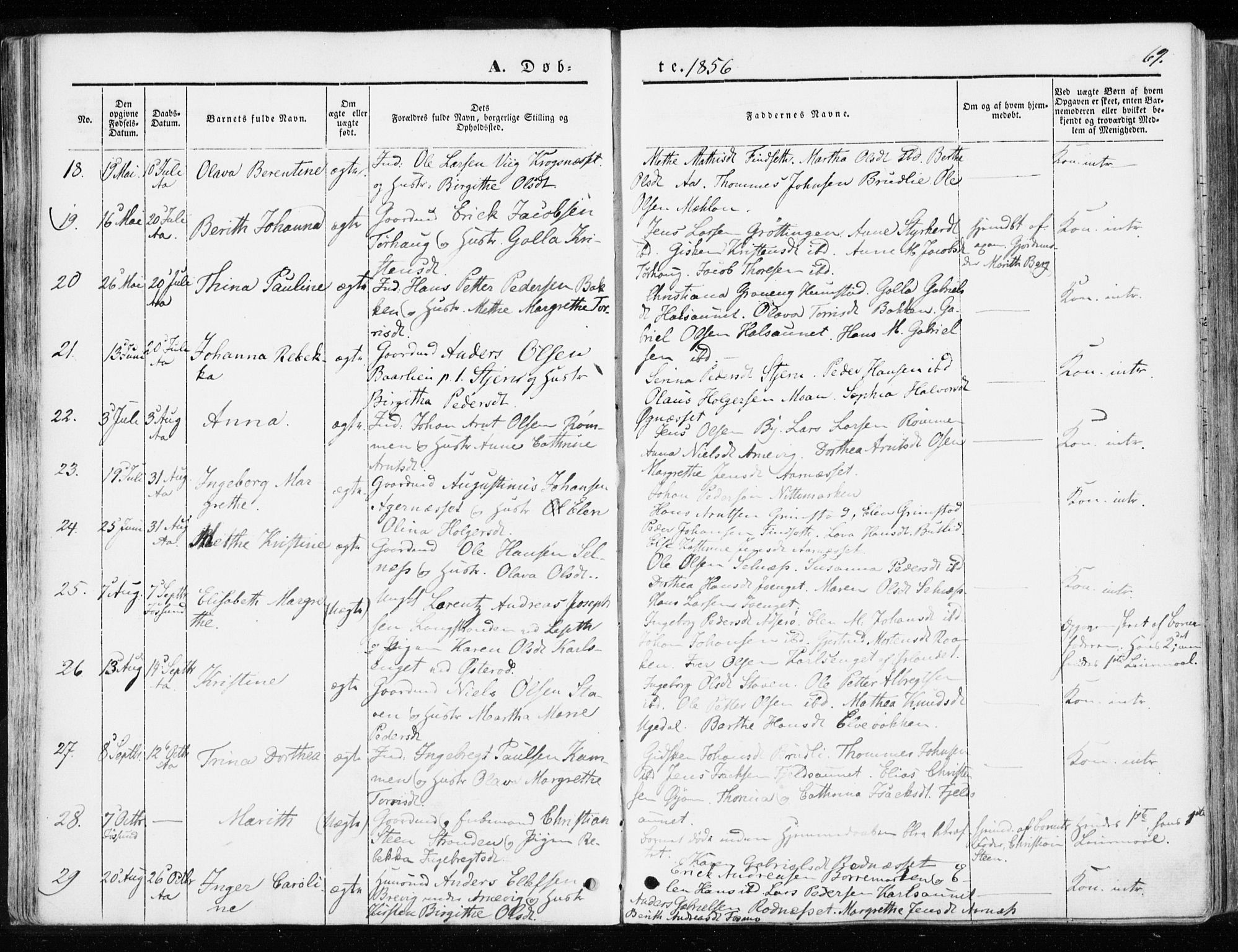 Ministerialprotokoller, klokkerbøker og fødselsregistre - Sør-Trøndelag, SAT/A-1456/655/L0677: Parish register (official) no. 655A06, 1847-1860, p. 69