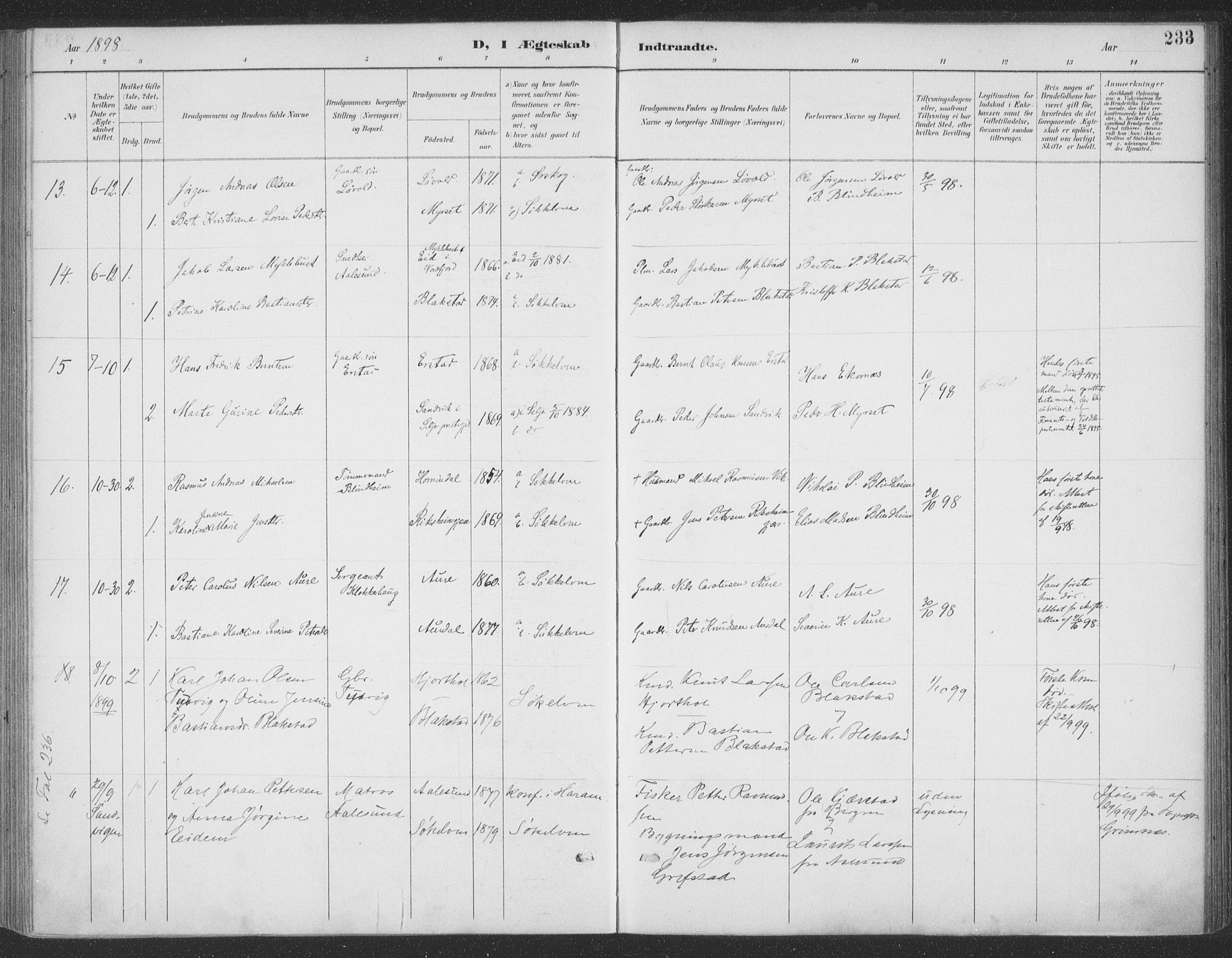 Ministerialprotokoller, klokkerbøker og fødselsregistre - Møre og Romsdal, SAT/A-1454/523/L0335: Parish register (official) no. 523A02, 1891-1911, p. 233