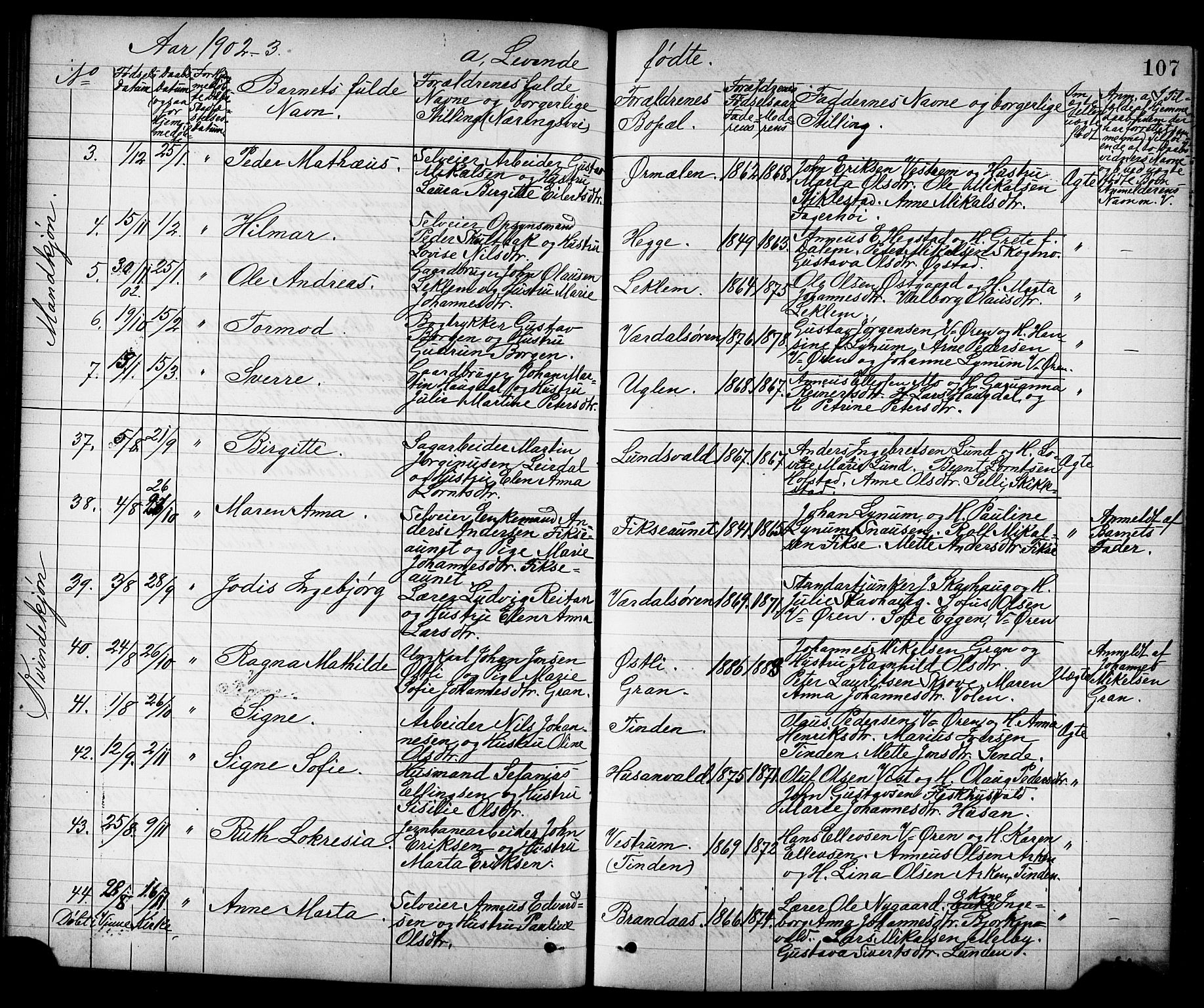 Ministerialprotokoller, klokkerbøker og fødselsregistre - Nord-Trøndelag, SAT/A-1458/723/L0257: Parish register (copy) no. 723C05, 1890-1907, p. 107