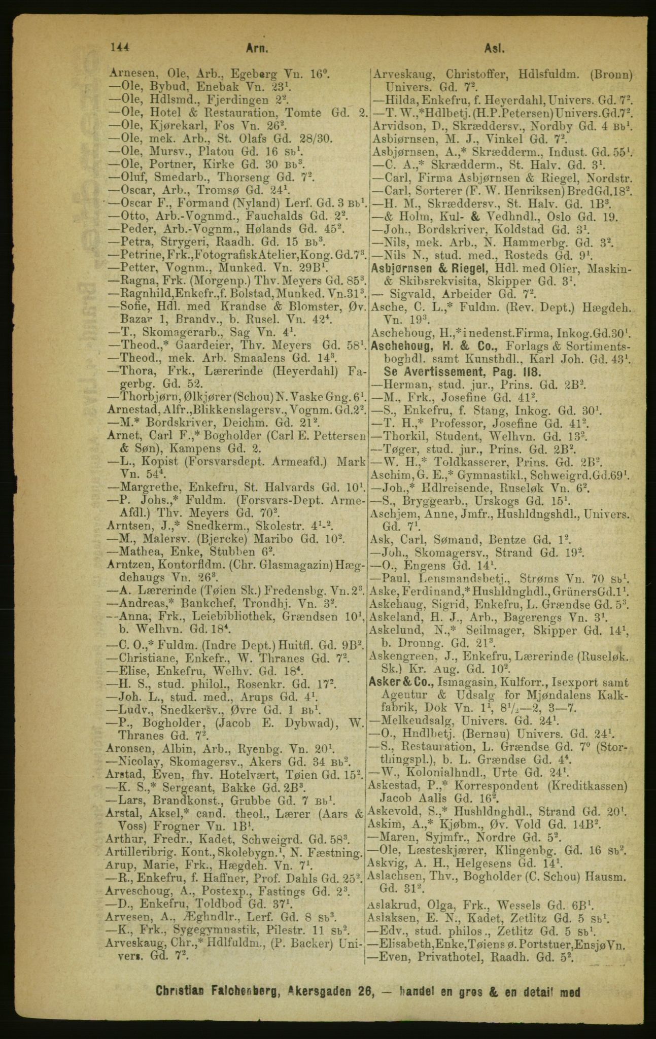 Kristiania/Oslo adressebok, PUBL/-, 1888, p. 144