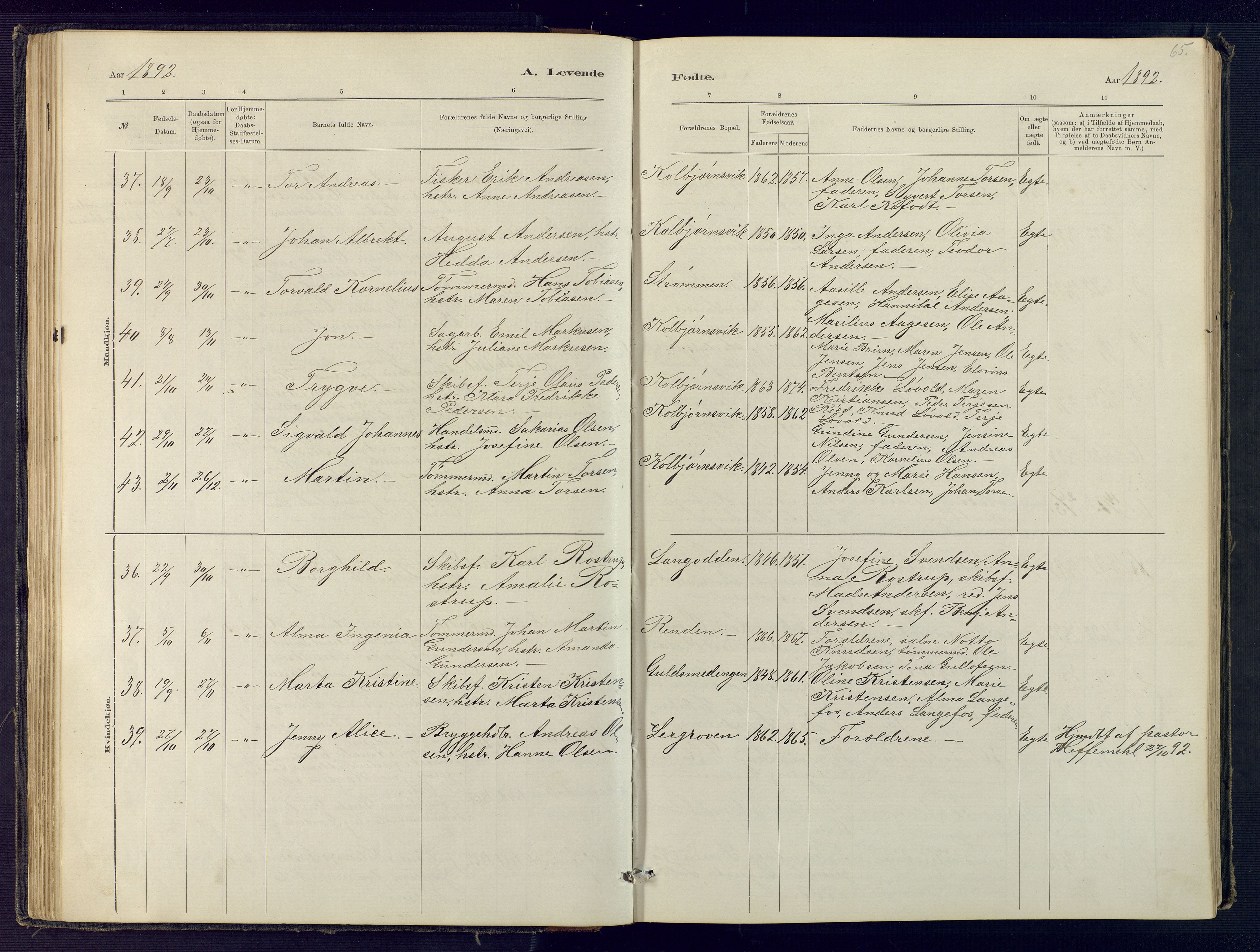Hisøy sokneprestkontor, SAK/1111-0020/F/Fb/L0003: Parish register (copy) no. B 3, 1885-1905, p. 65