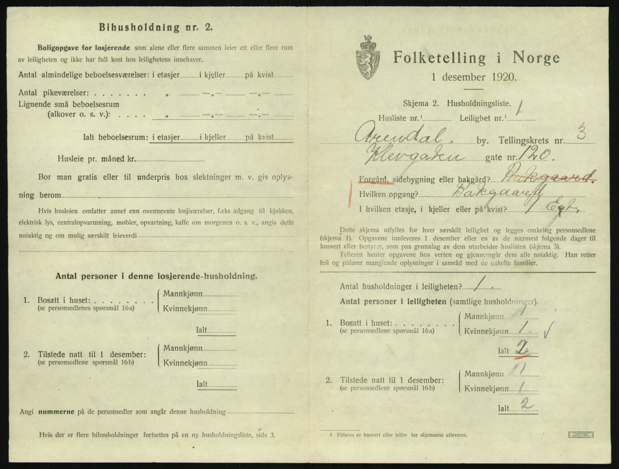 SAK, 1920 census for Arendal, 1920, p. 4598