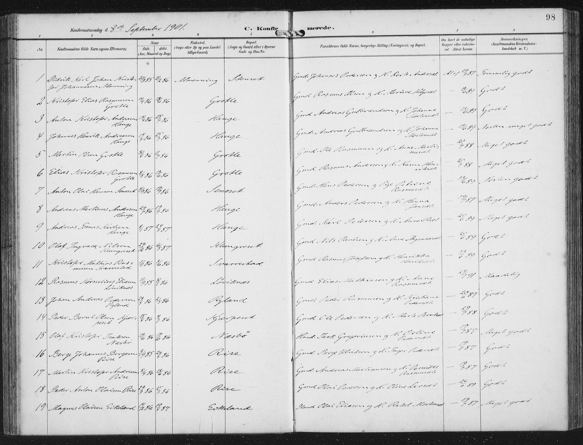 Bremanger sokneprestembete, SAB/A-82201/H/Haa/Haab/L0002: Parish register (official) no. B  2, 1896-1908, p. 98