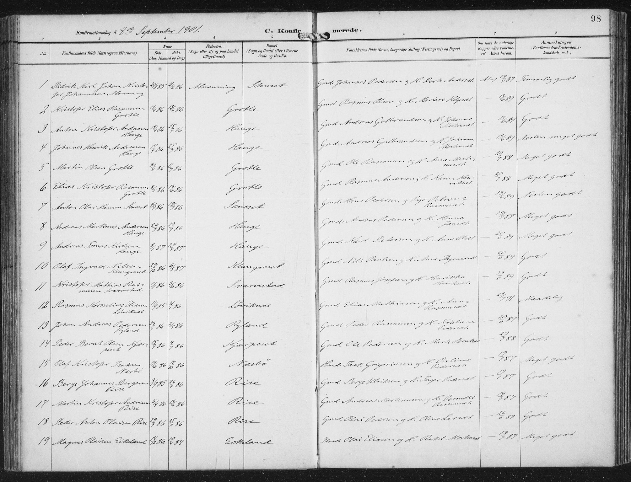 Bremanger sokneprestembete, AV/SAB-A-82201/H/Haa/Haab/L0002: Parish register (official) no. B  2, 1896-1908, p. 98