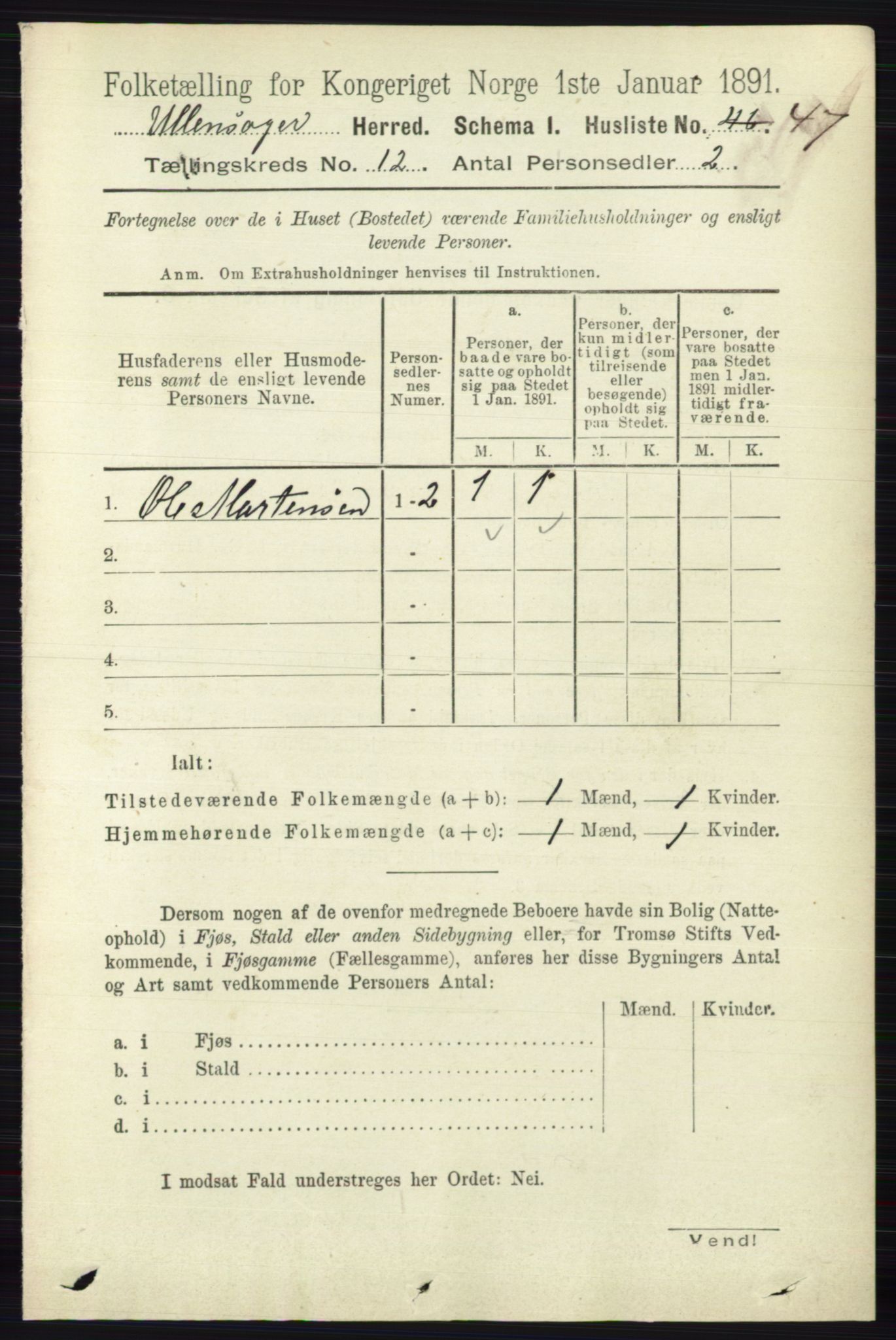 RA, 1891 census for 0235 Ullensaker, 1891, p. 5604