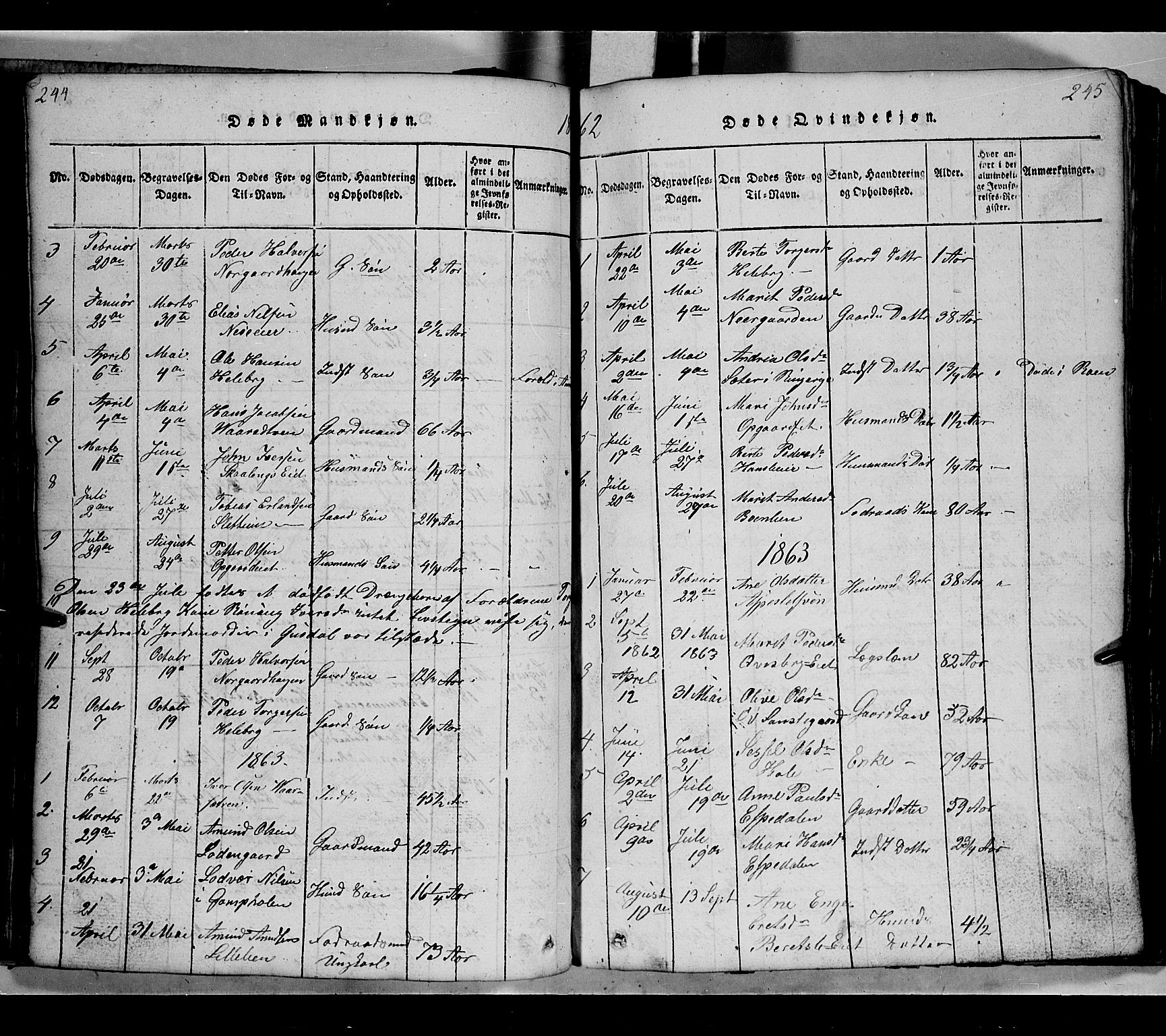 Gausdal prestekontor, SAH/PREST-090/H/Ha/Hab/L0002: Parish register (copy) no. 2, 1818-1874, p. 244-245