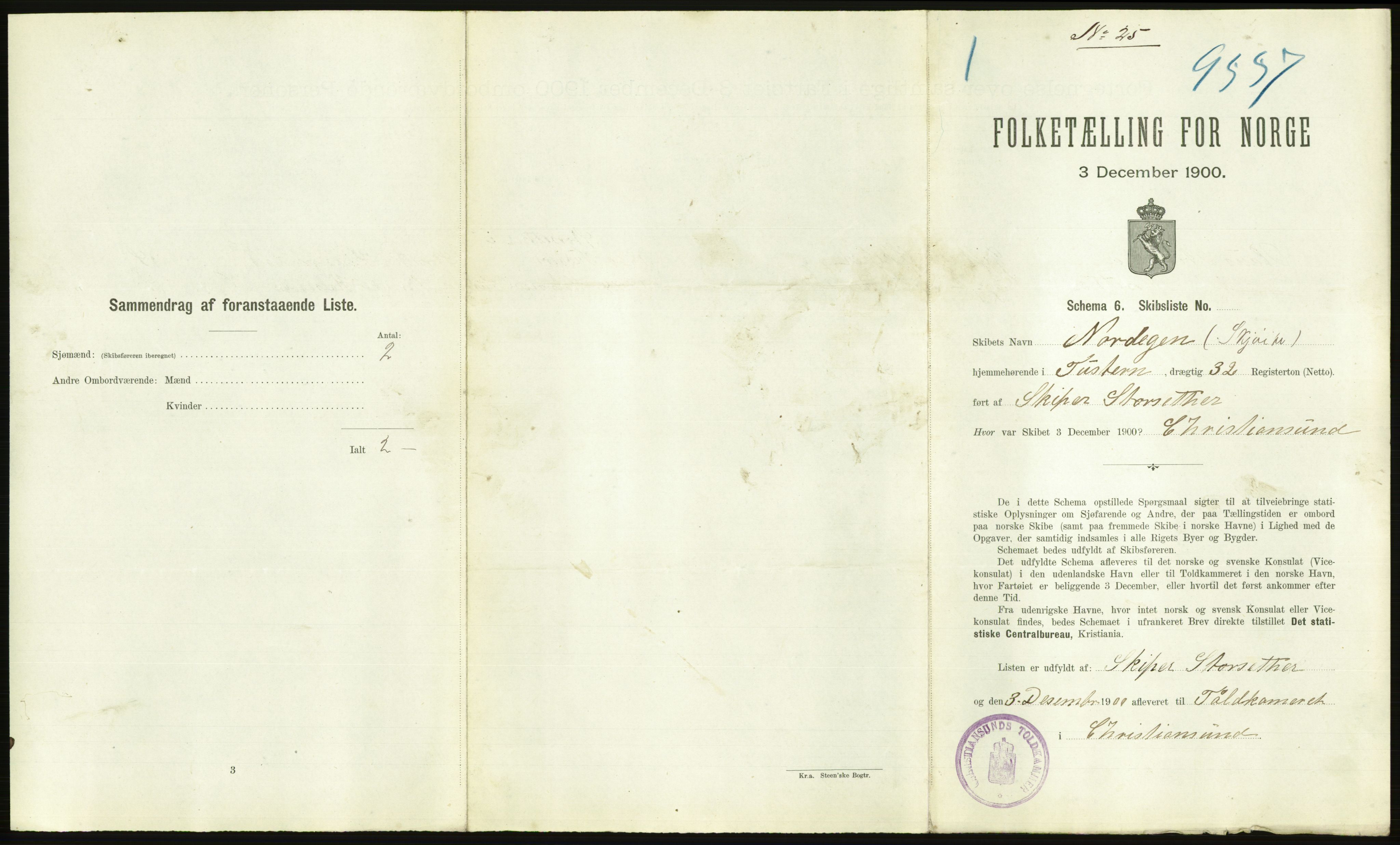 RA, 1900 Census - ship lists from ships in Norwegian harbours, harbours abroad and at sea, 1900, p. 2171