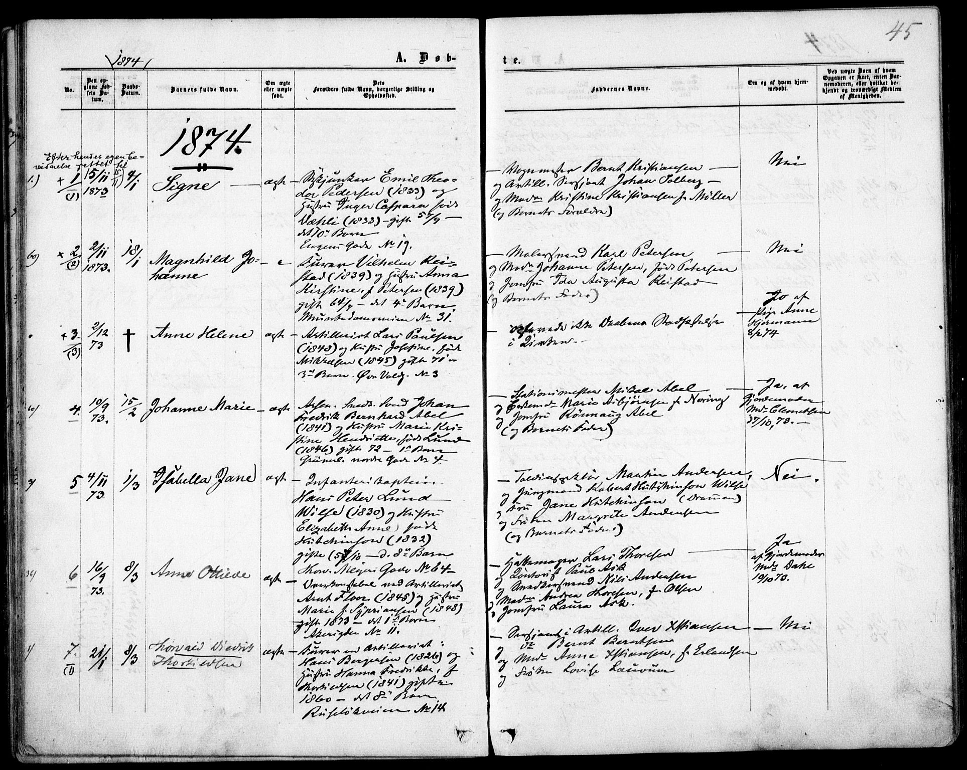 Garnisonsmenigheten Kirkebøker, SAO/A-10846/F/Fa/L0011: Parish register (official) no. 11, 1870-1880, p. 45